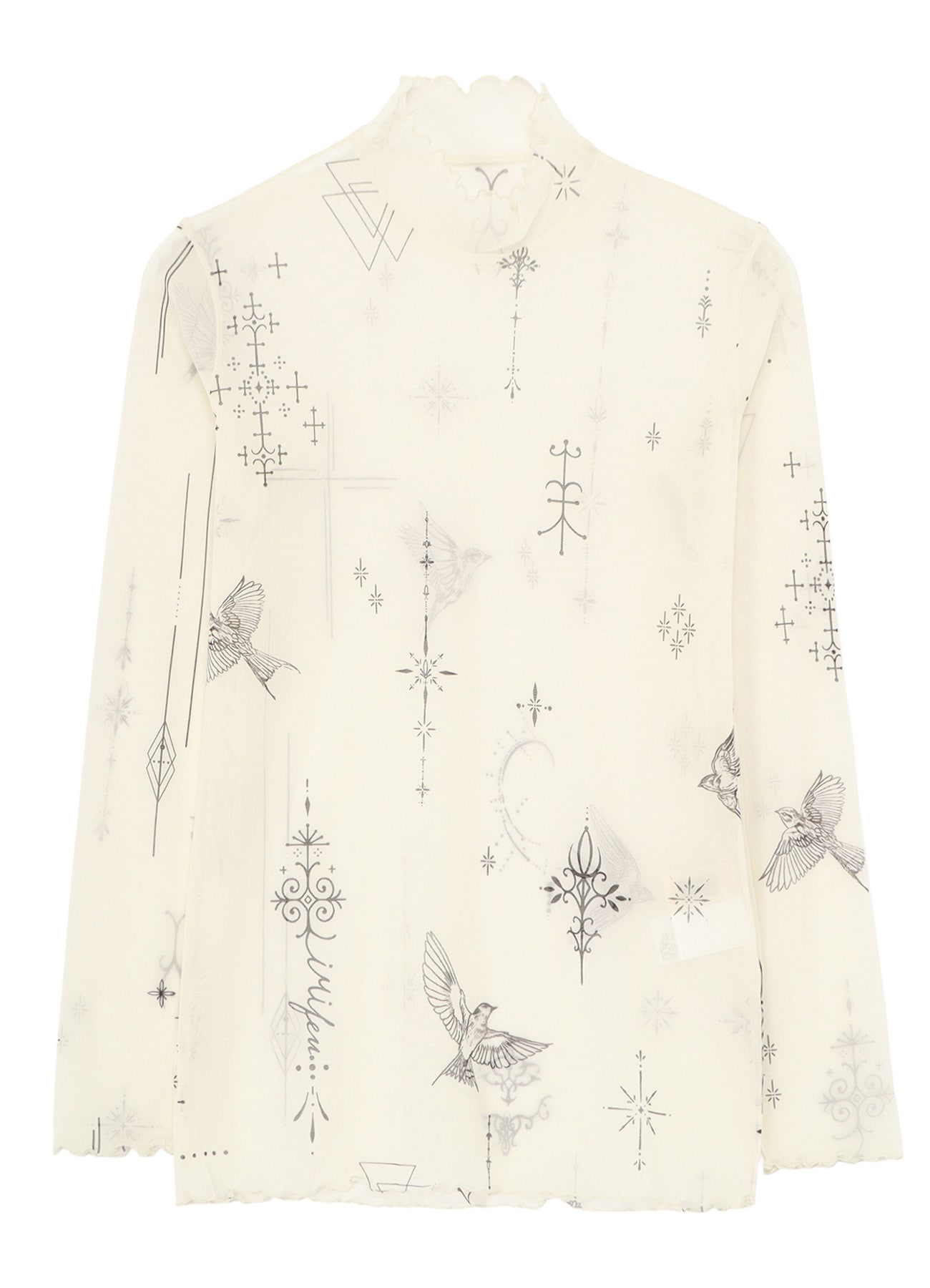 TATTOO PRINTED TULLE TURTLE NECK T