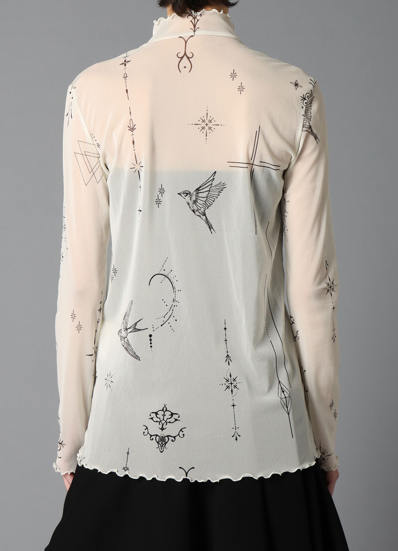 TATTOO PRINTED TULLE TURTLE NECK T