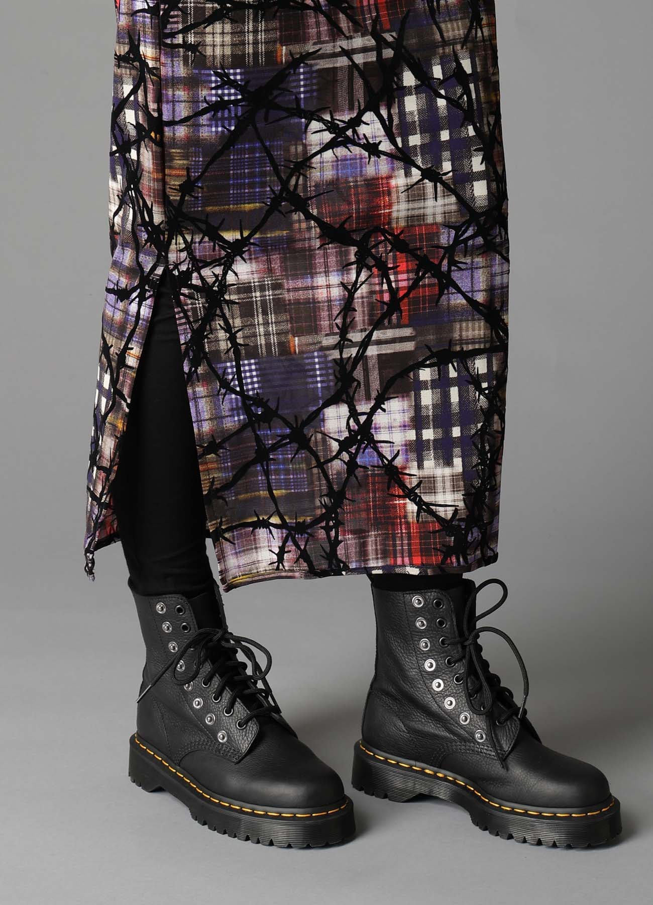 CHECK + FLORAL COMBINATION SLIT DRESS