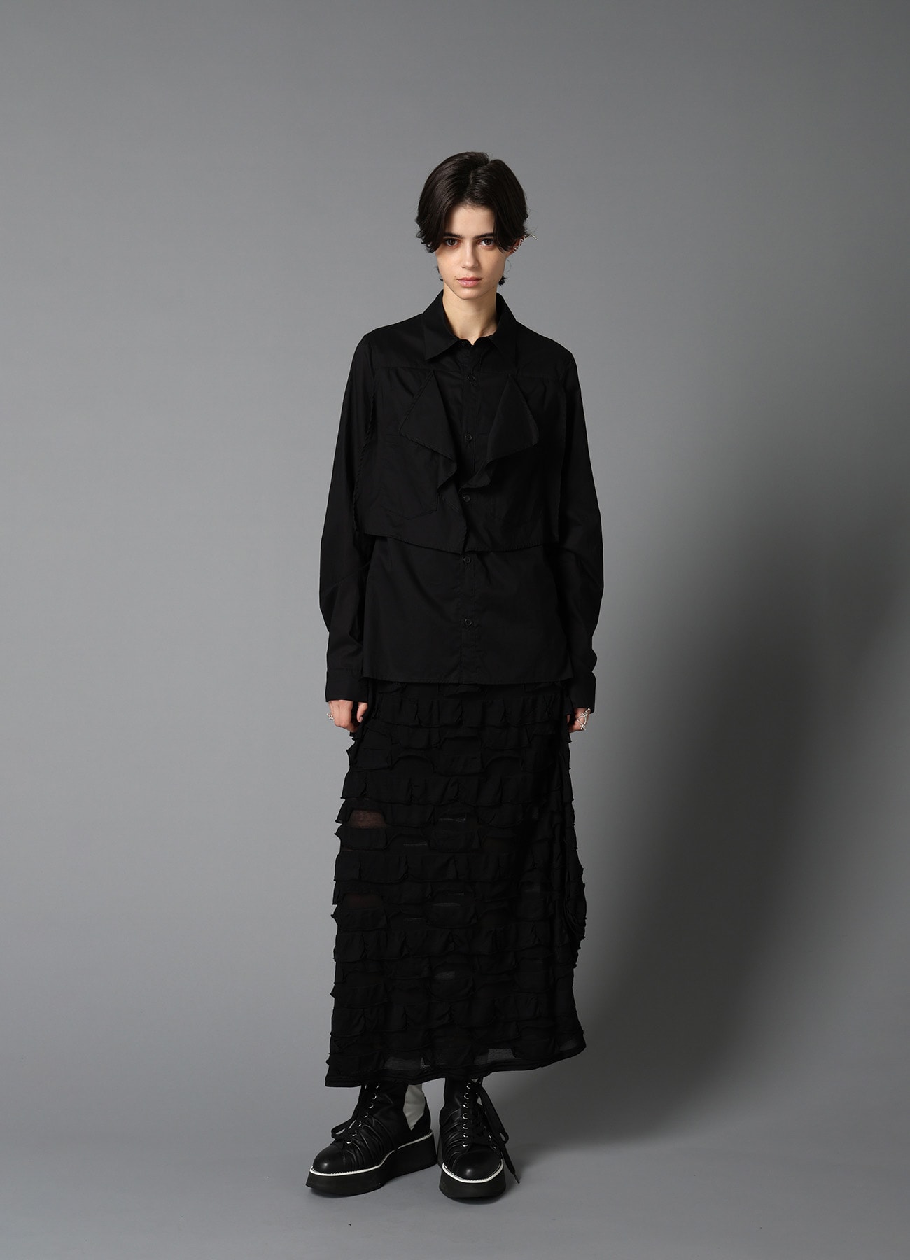 FRILL JACQUARD SIDE DRAPE SKIRT