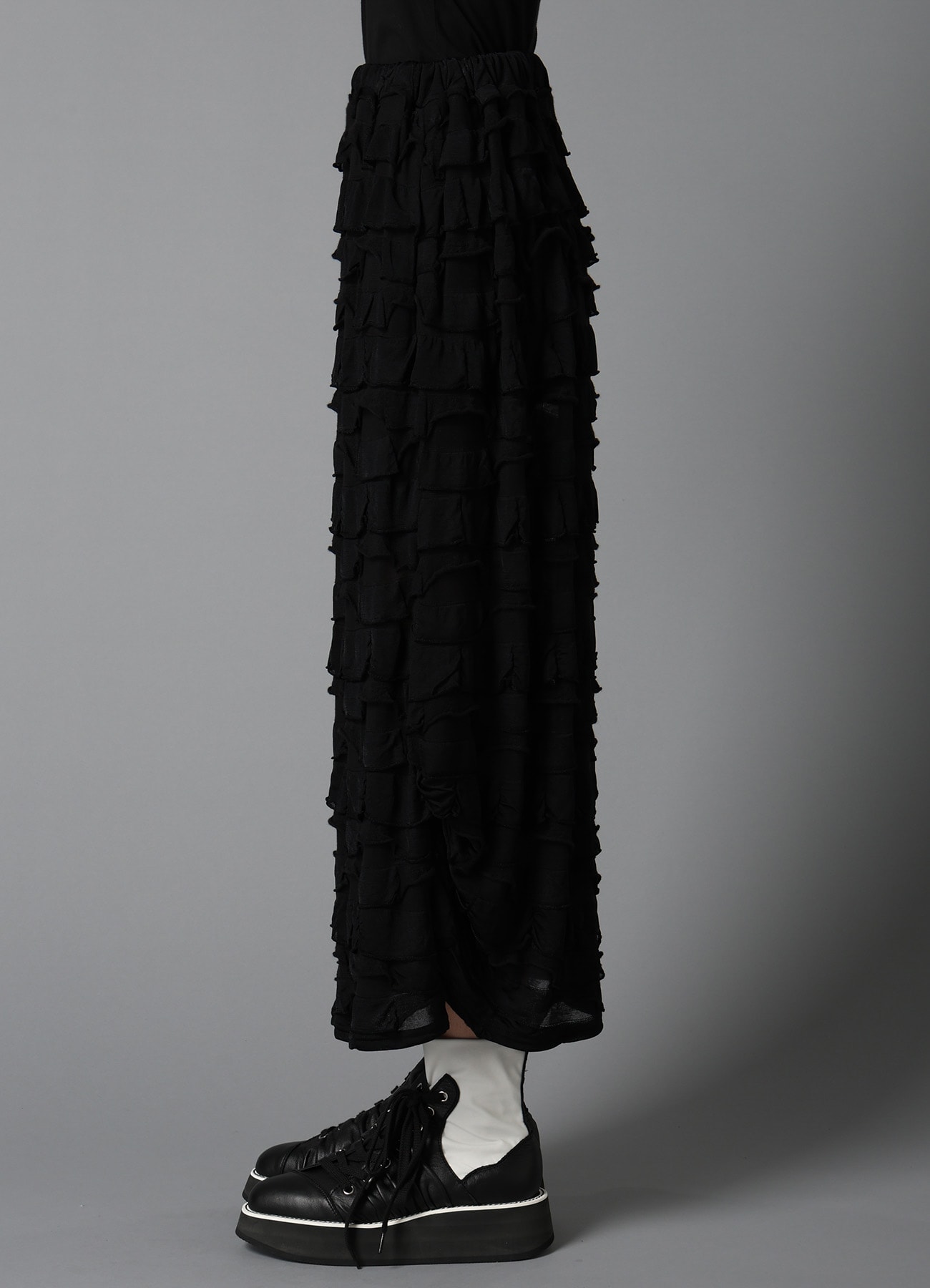 FRILL JACQUARD SIDE DRAPE SKIRT