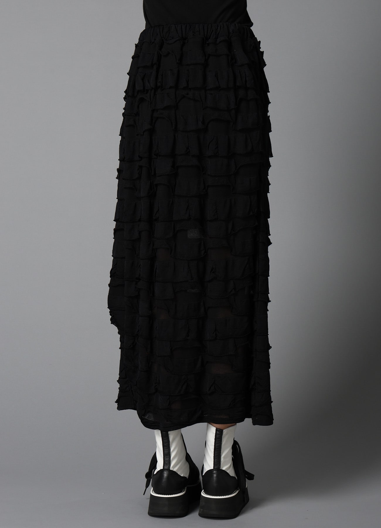 FRILL JACQUARD SIDE DRAPE SKIRT