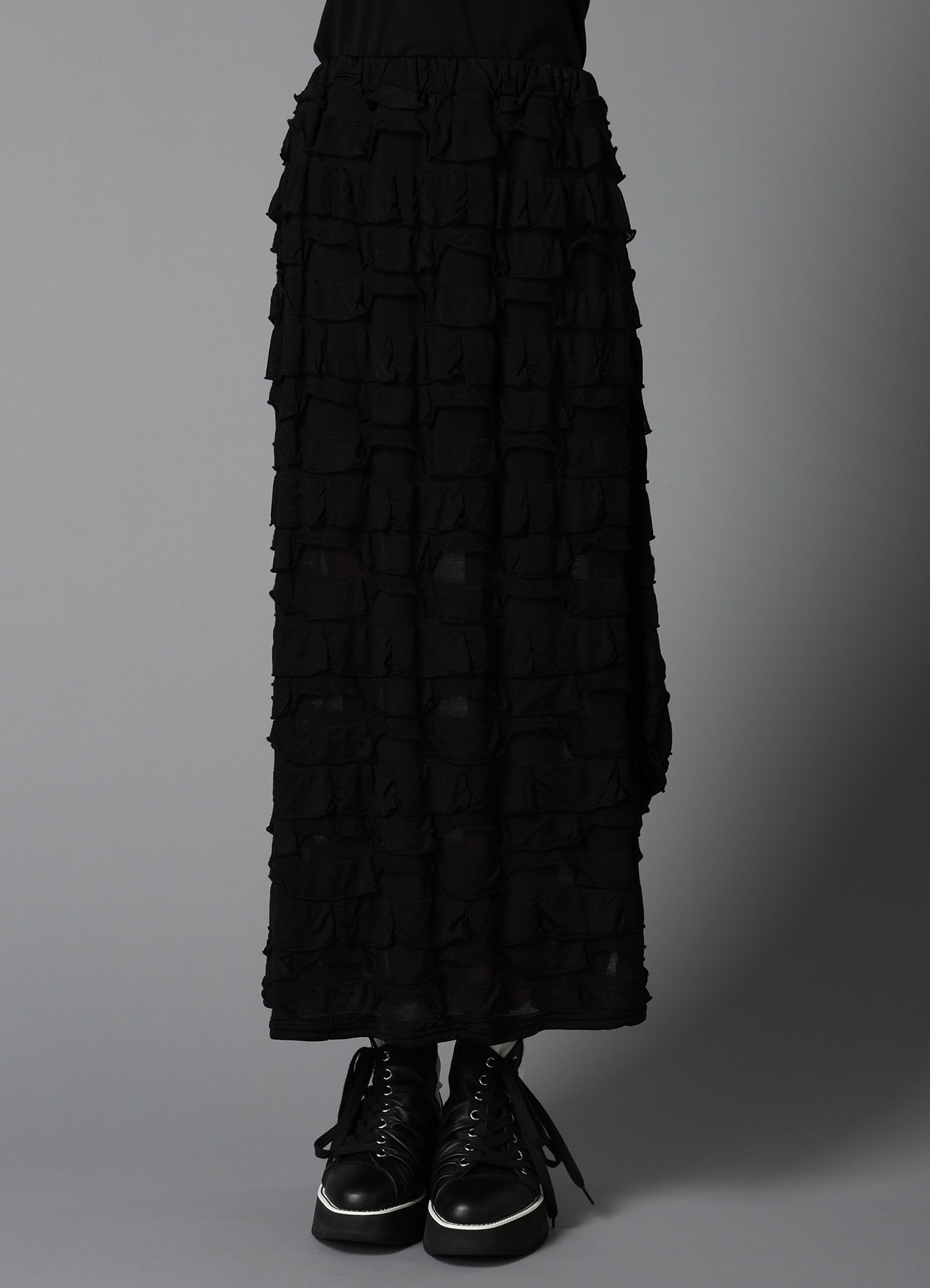 FRILL JACQUARD SIDE DRAPE SKIRT