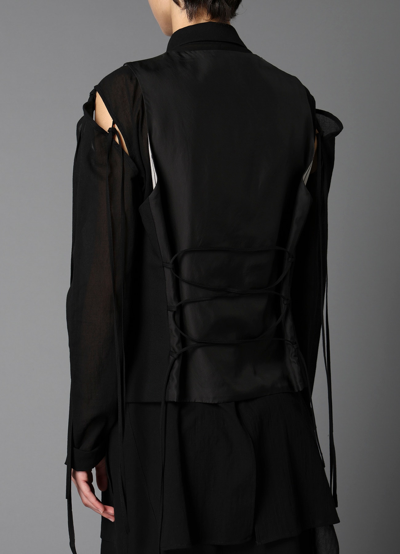 W/GABARDINE LACE UP VEST