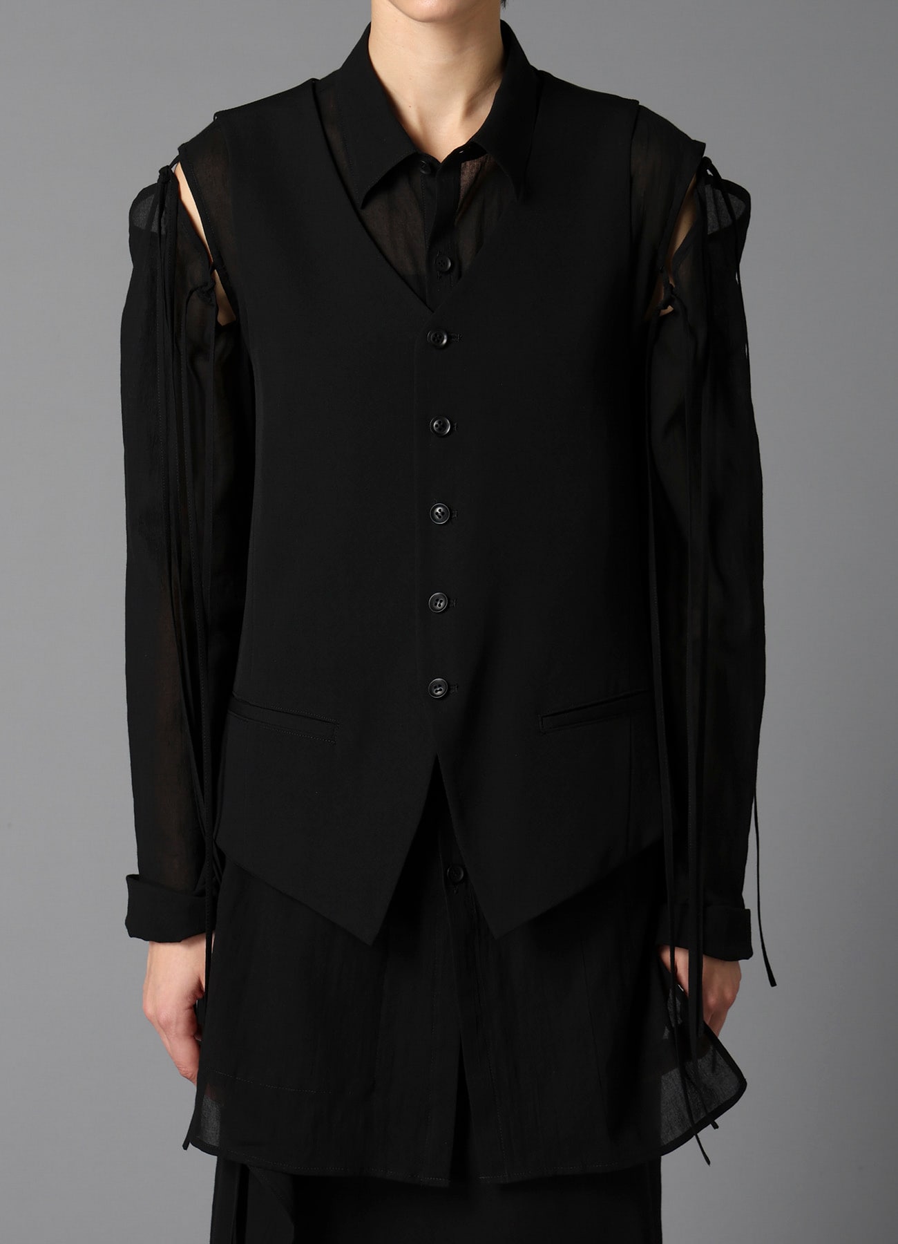 W/GABARDINE LACE UP VEST