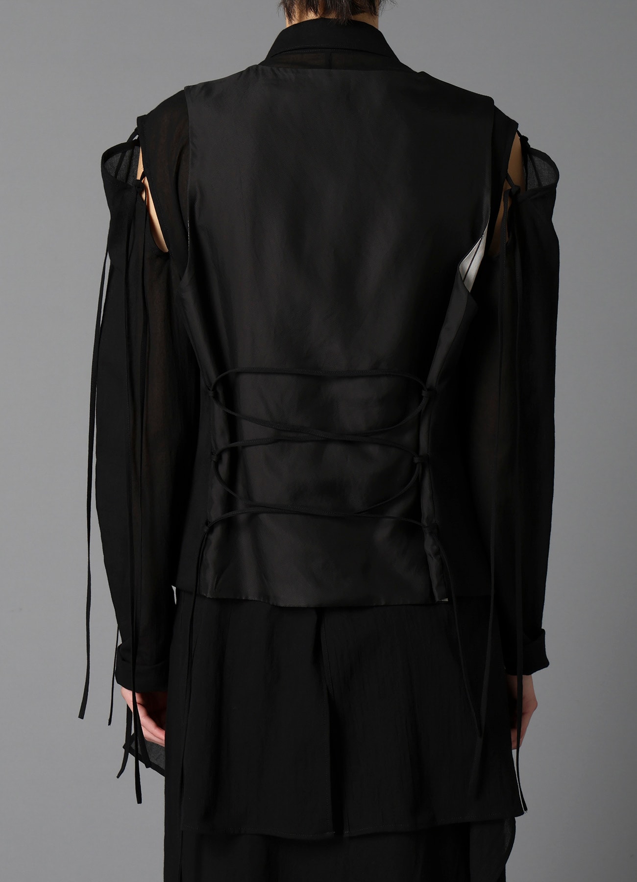 W/GABARDINE LACE UP VEST