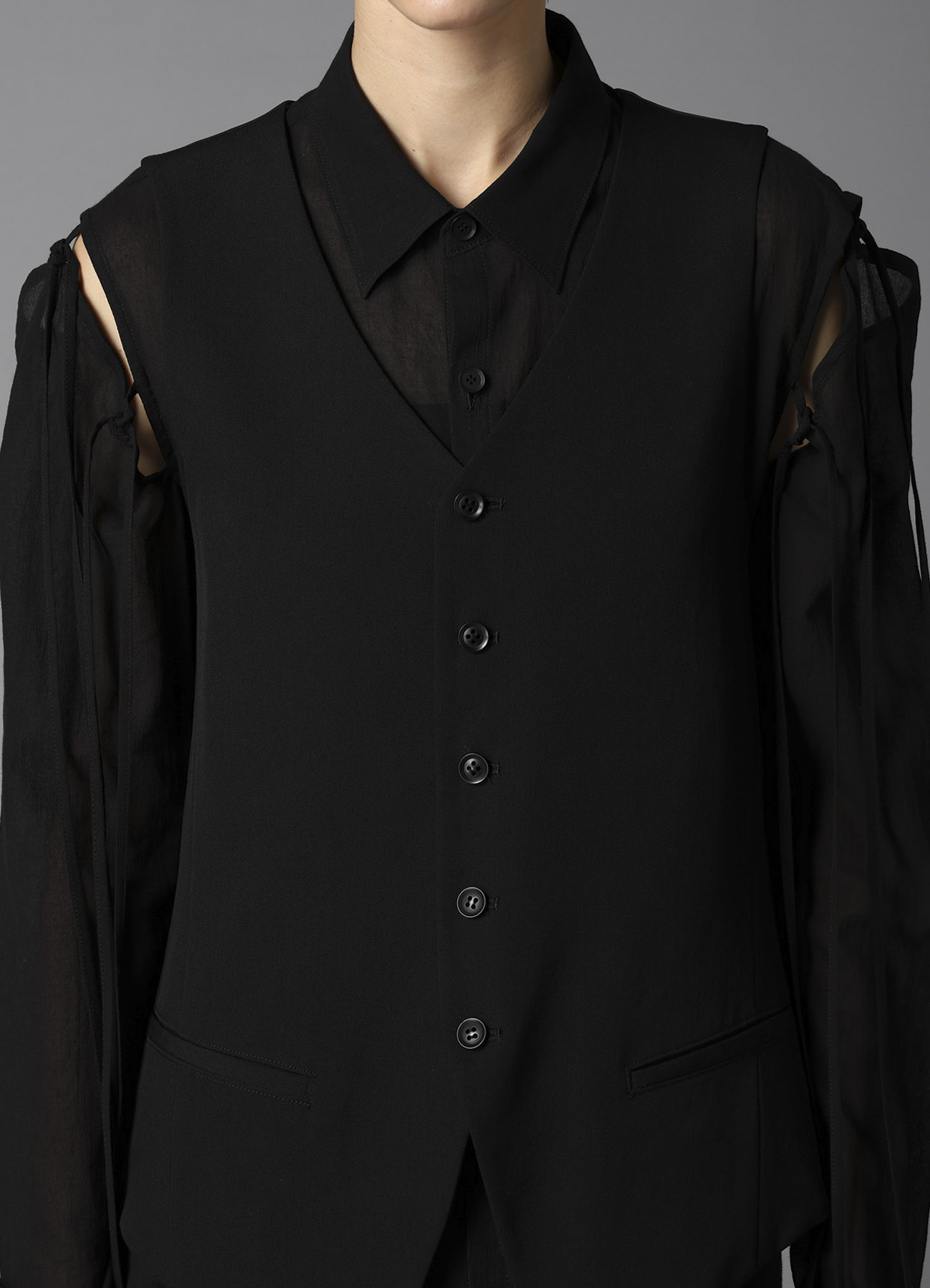 W/GABARDINE LACE UP VEST