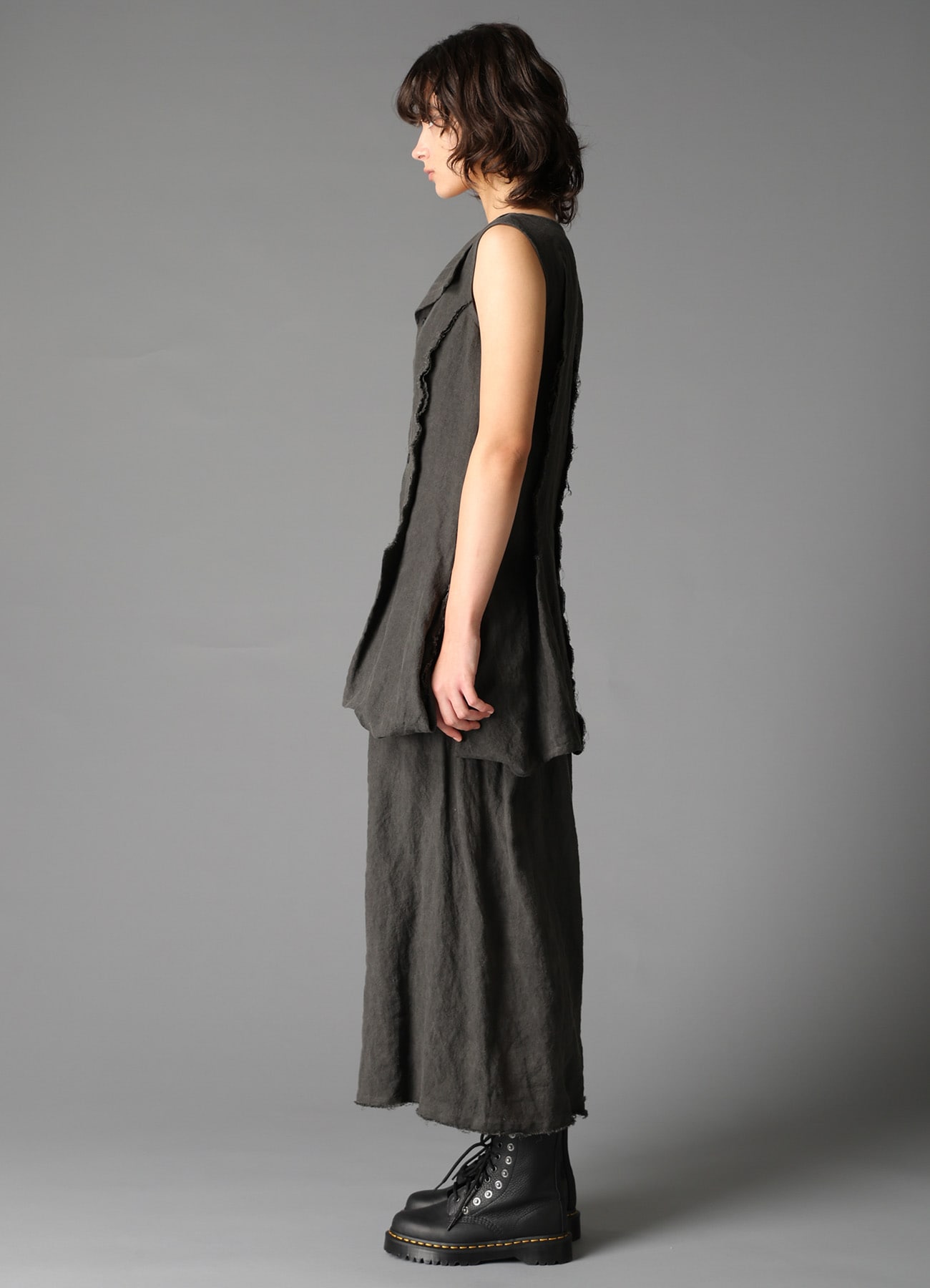 INK DYED LAWN HEM DETAIL VEST