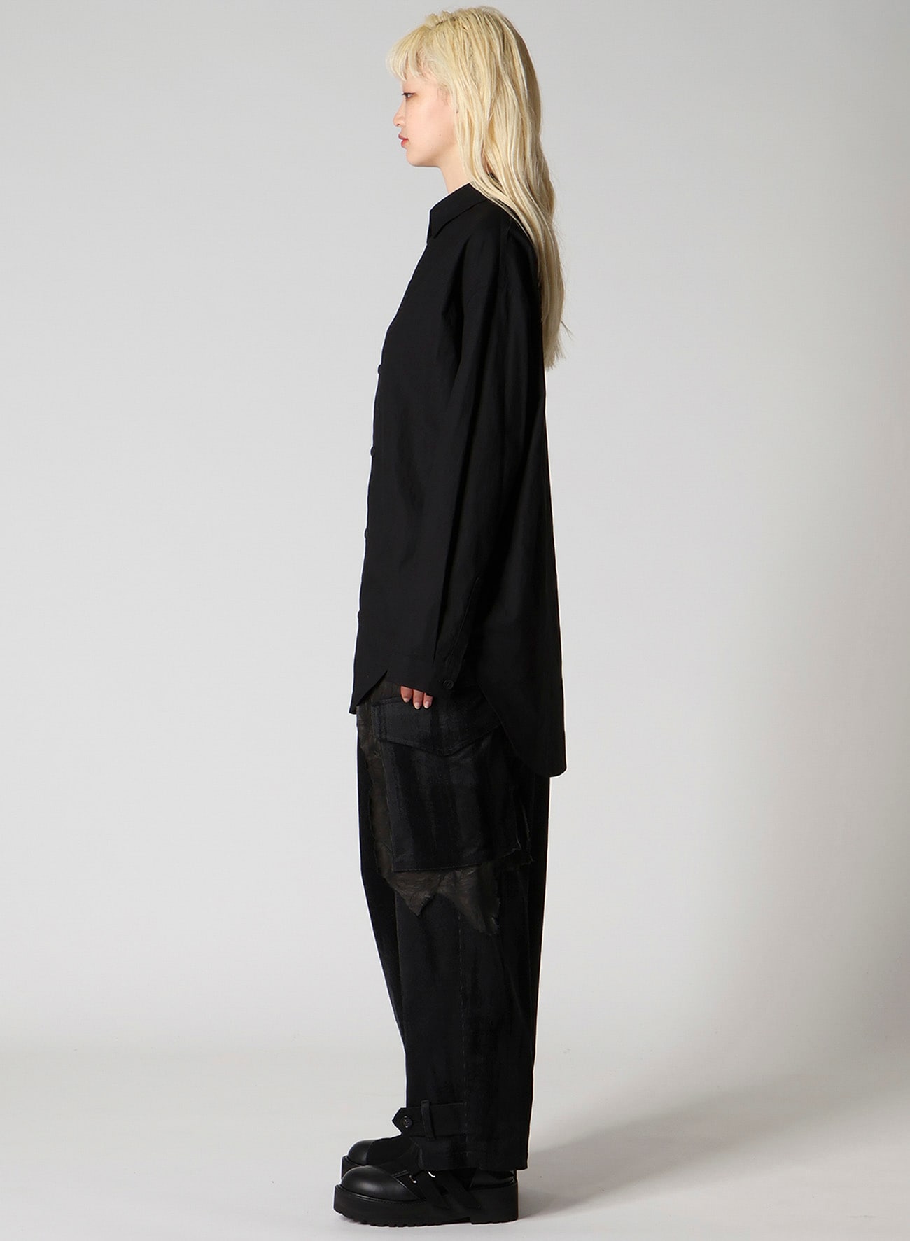 LIGHT POPLIN NECK TUCK SHIRT