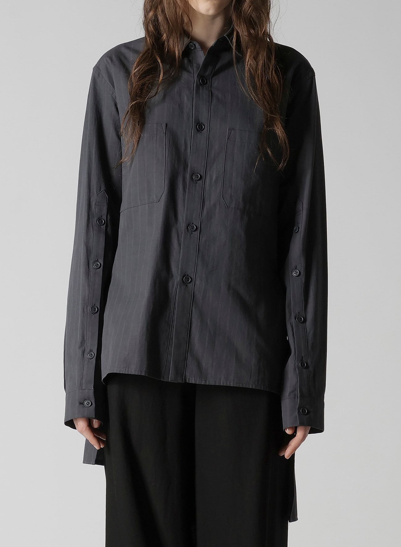 GREY STRIPE BACK SLIT SHIRT