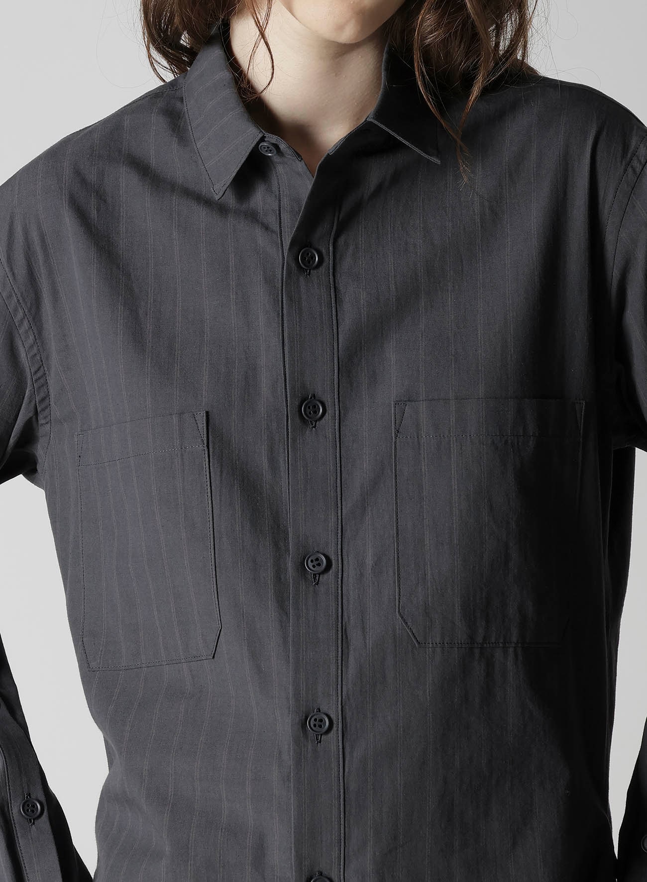 GREY STRIPE BACK SLIT SHIRT