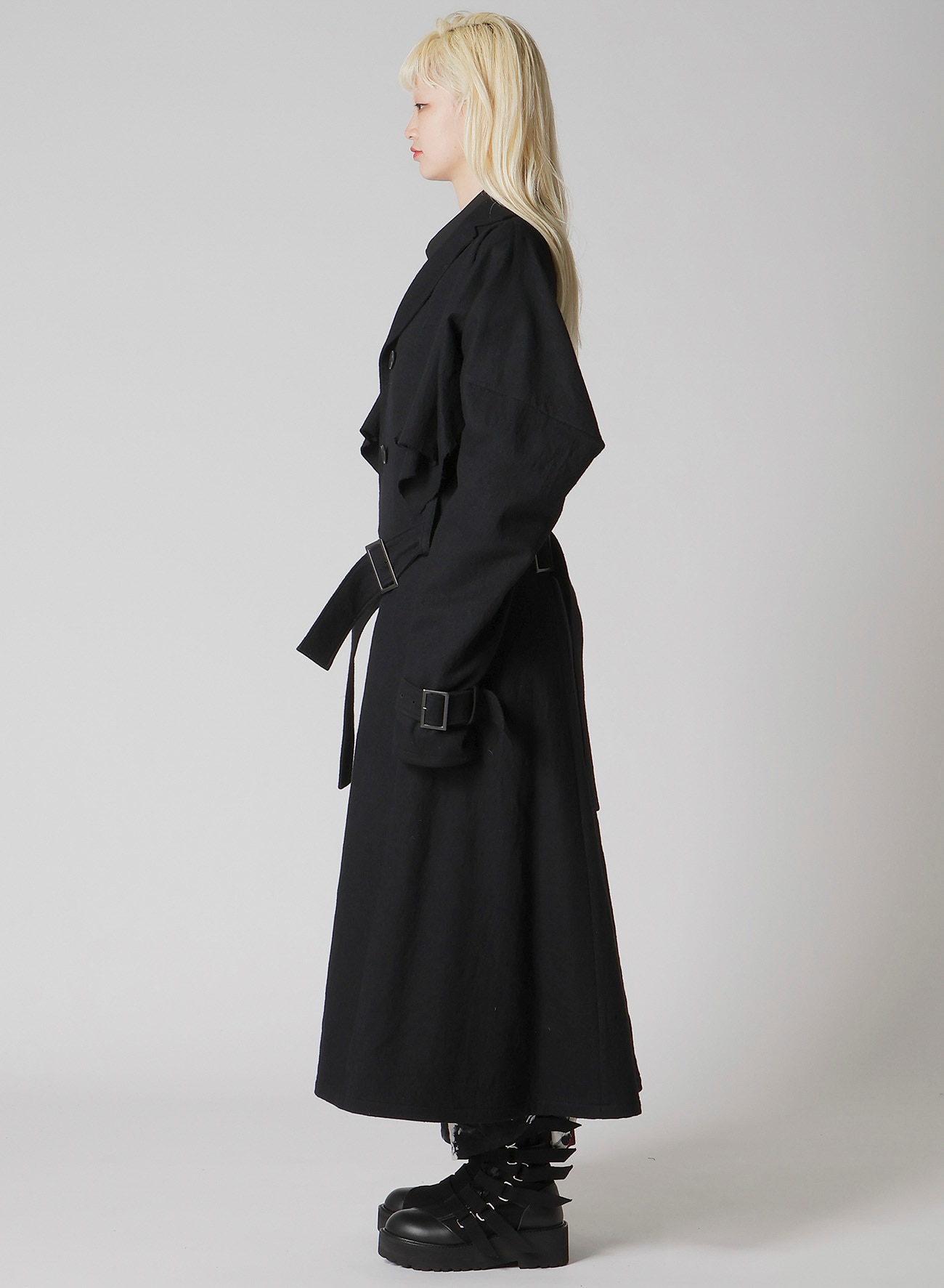 SHRINKED SERGE TRENCH COAT WITH BELT
