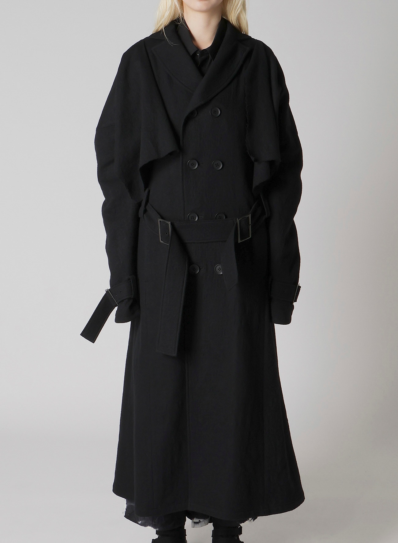 SHRINKED SERGE TRENCH COAT WITH BELT