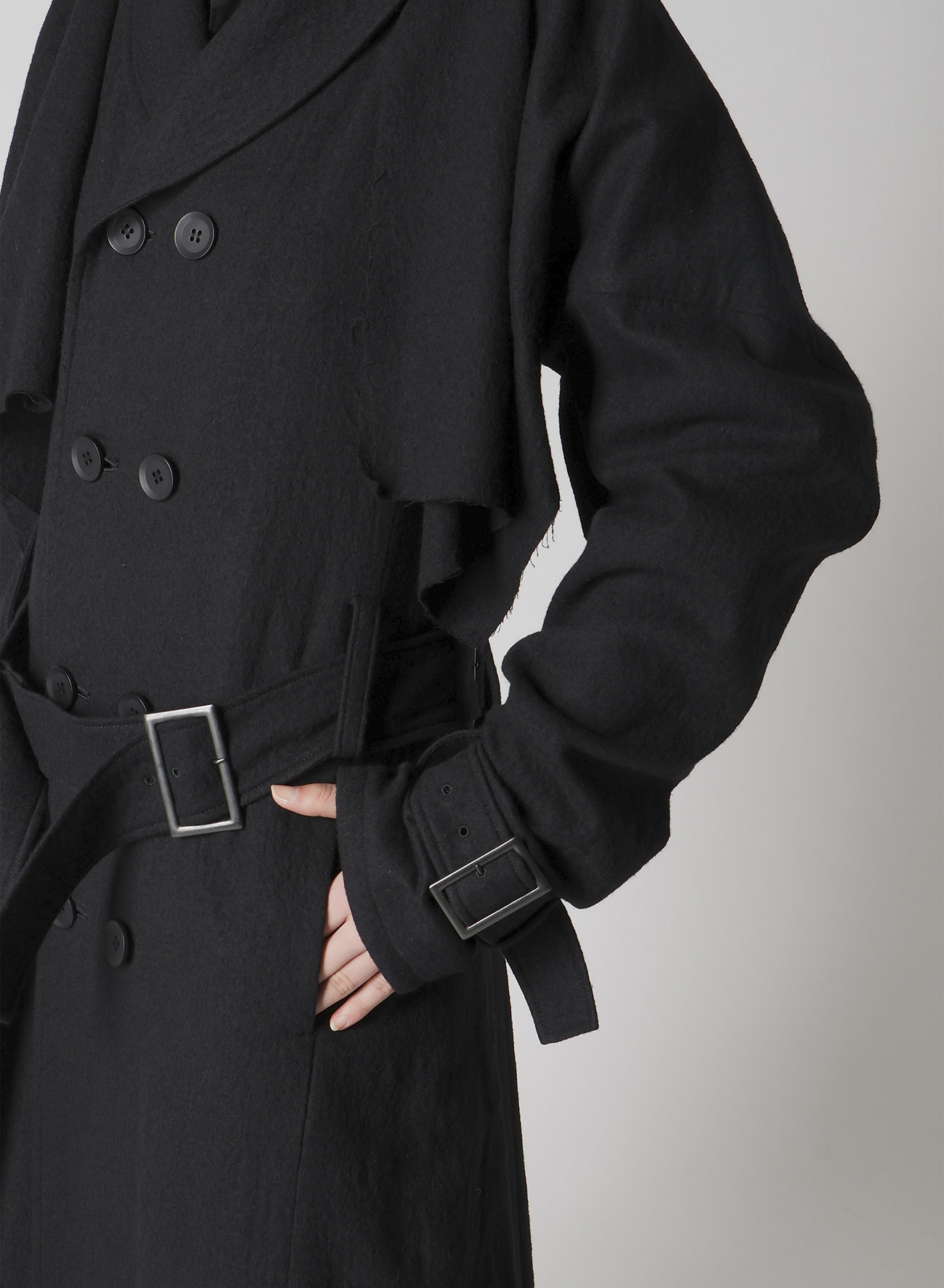 SHRINKED SERGE TRENCH COAT WITH BELT