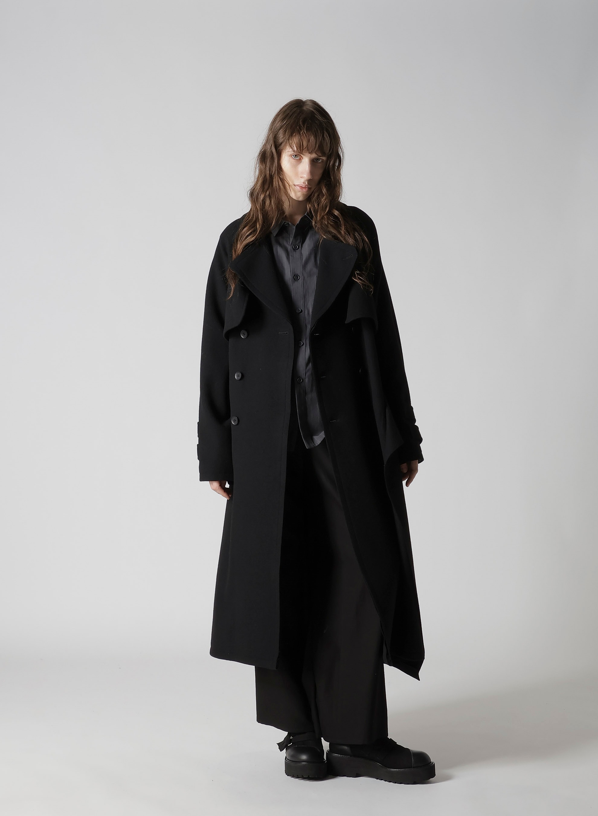 WOOL MOSSER BACK DRAPE TRENCH COAT