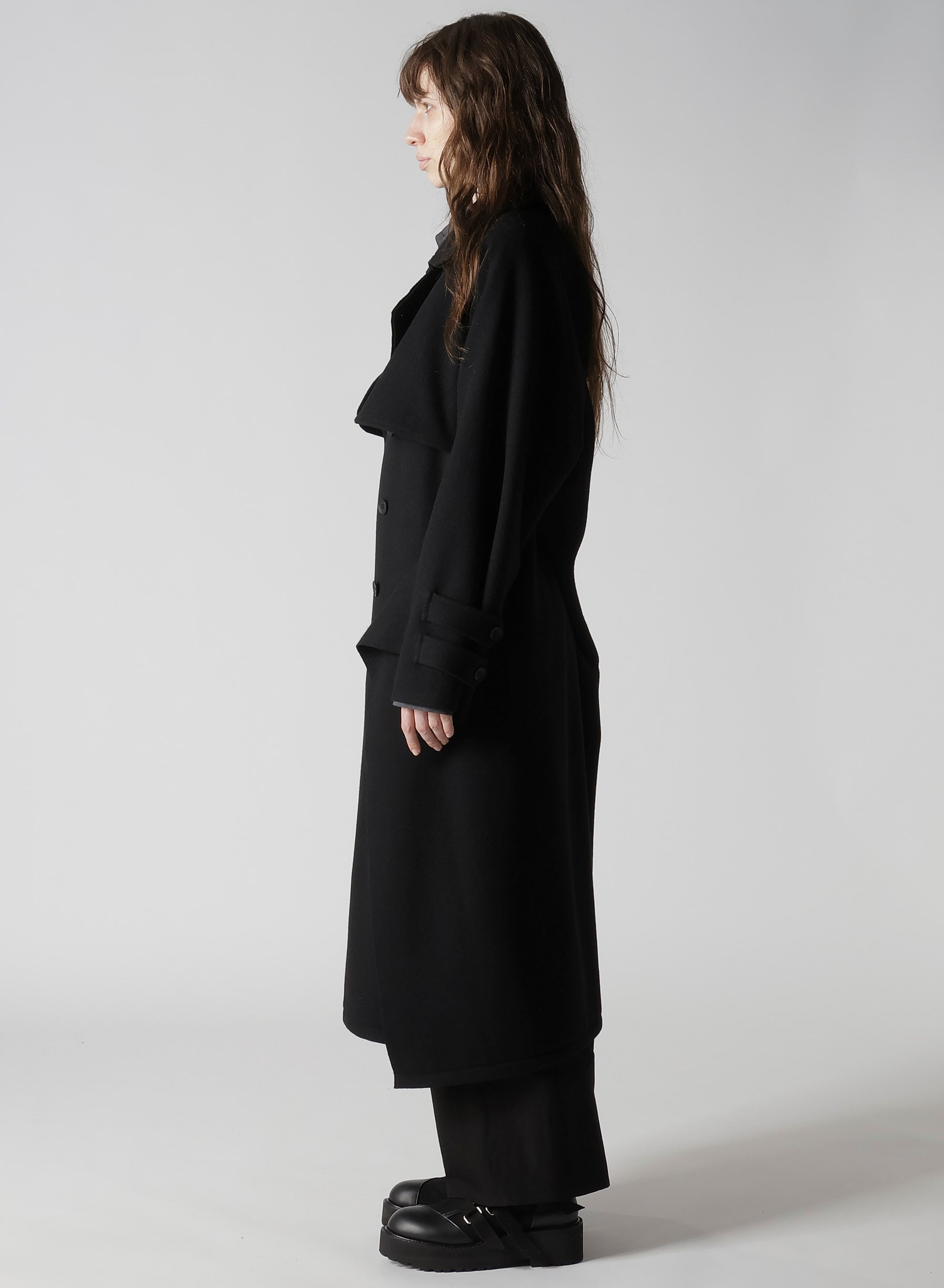 WOOL MOSSER BACK DRAPE TRENCH COAT