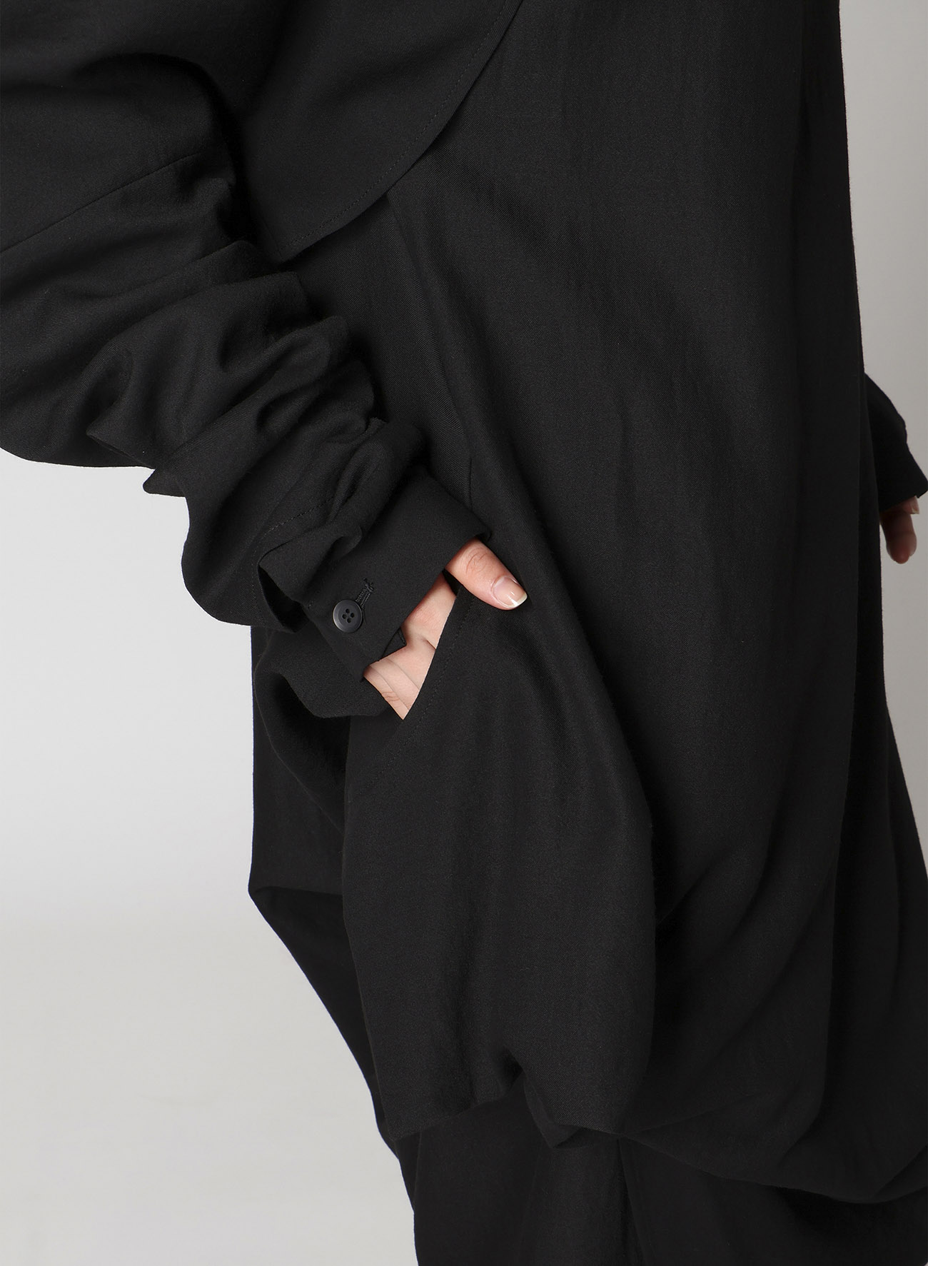 MILLED GABARDINE DRAPED OVERALL