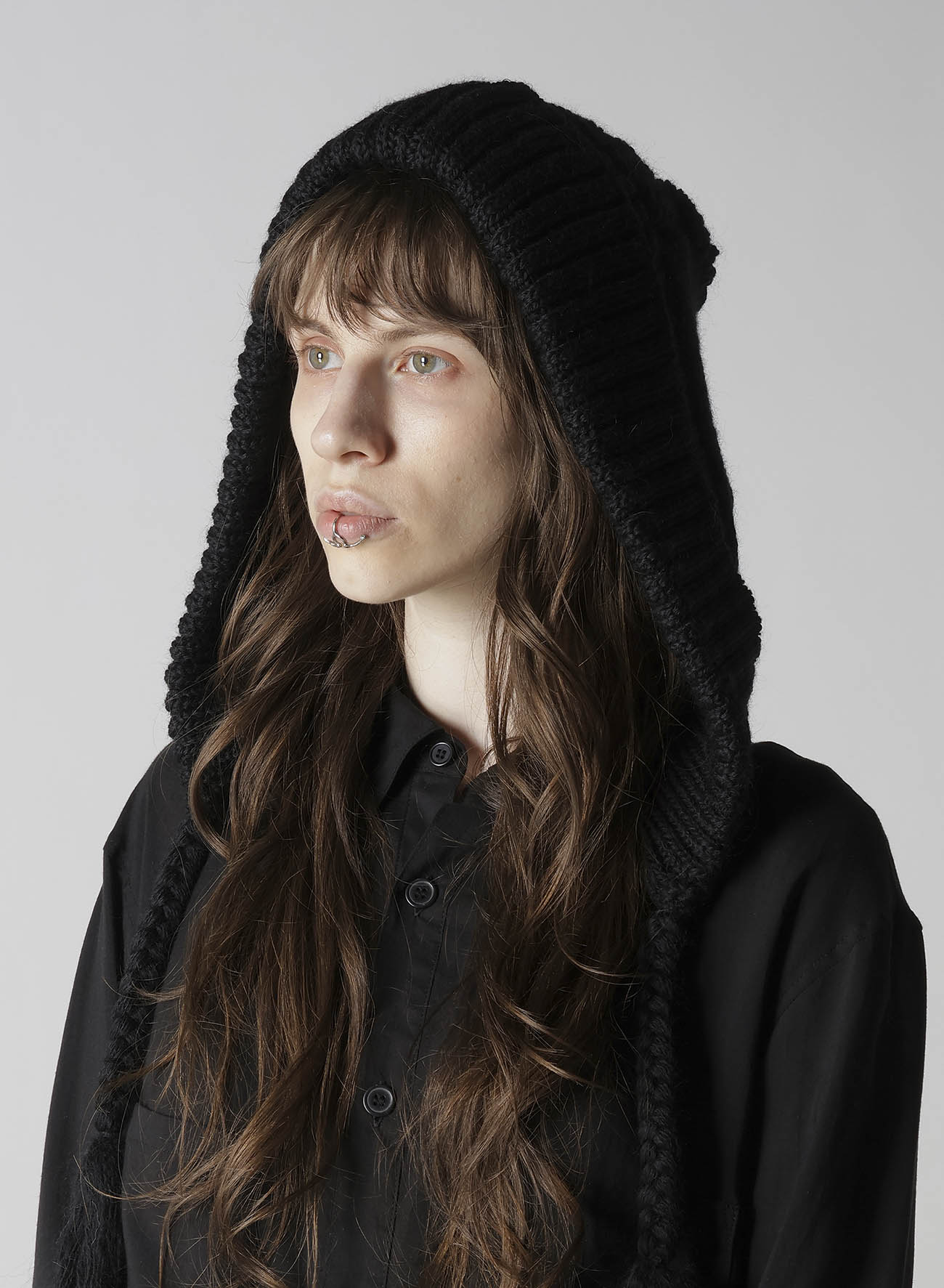 WOOL SLUB ARAN HOODIE
