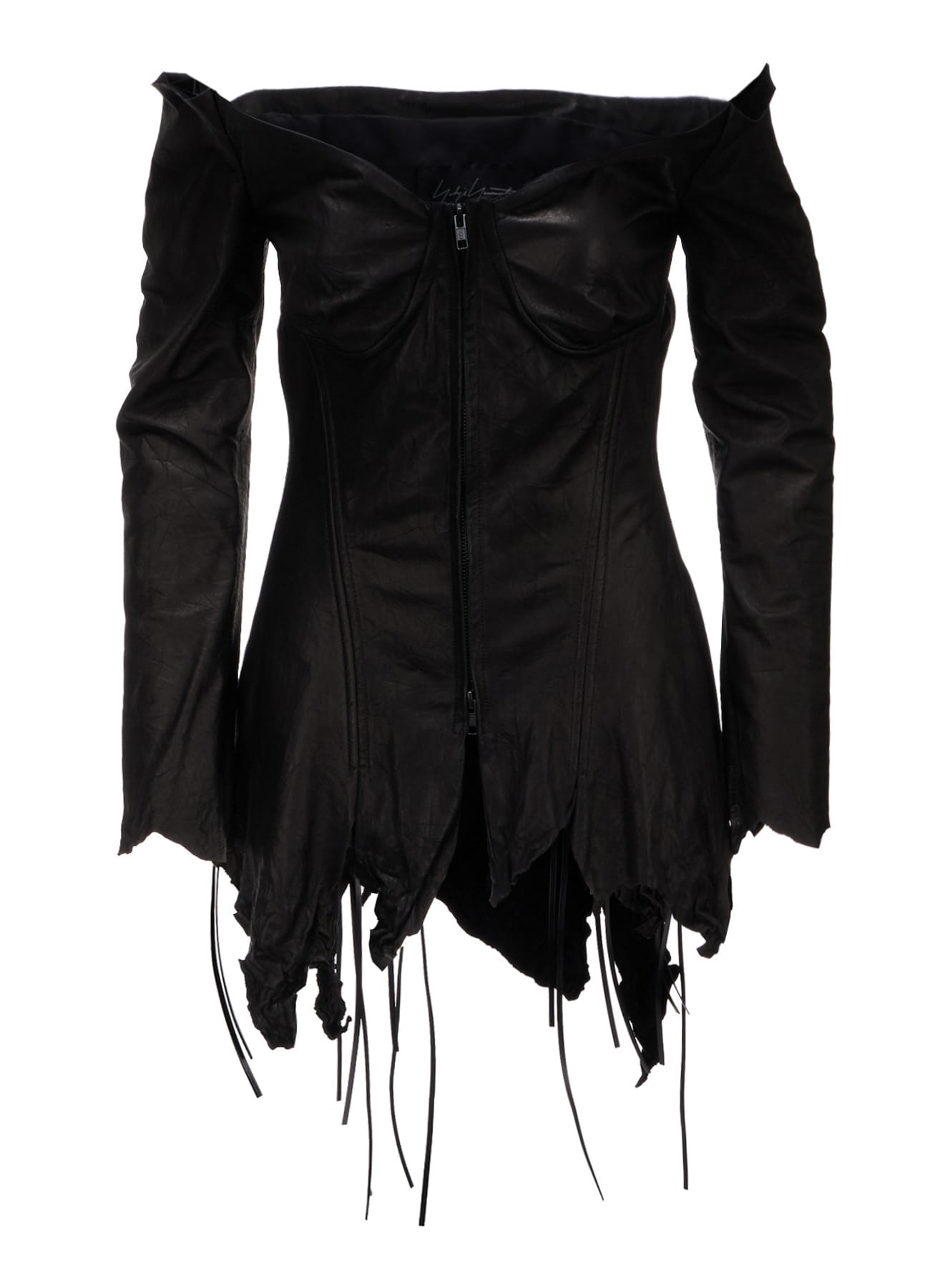 TIED WRINKLE LEATHER BUSTIER WITH SLEEVES