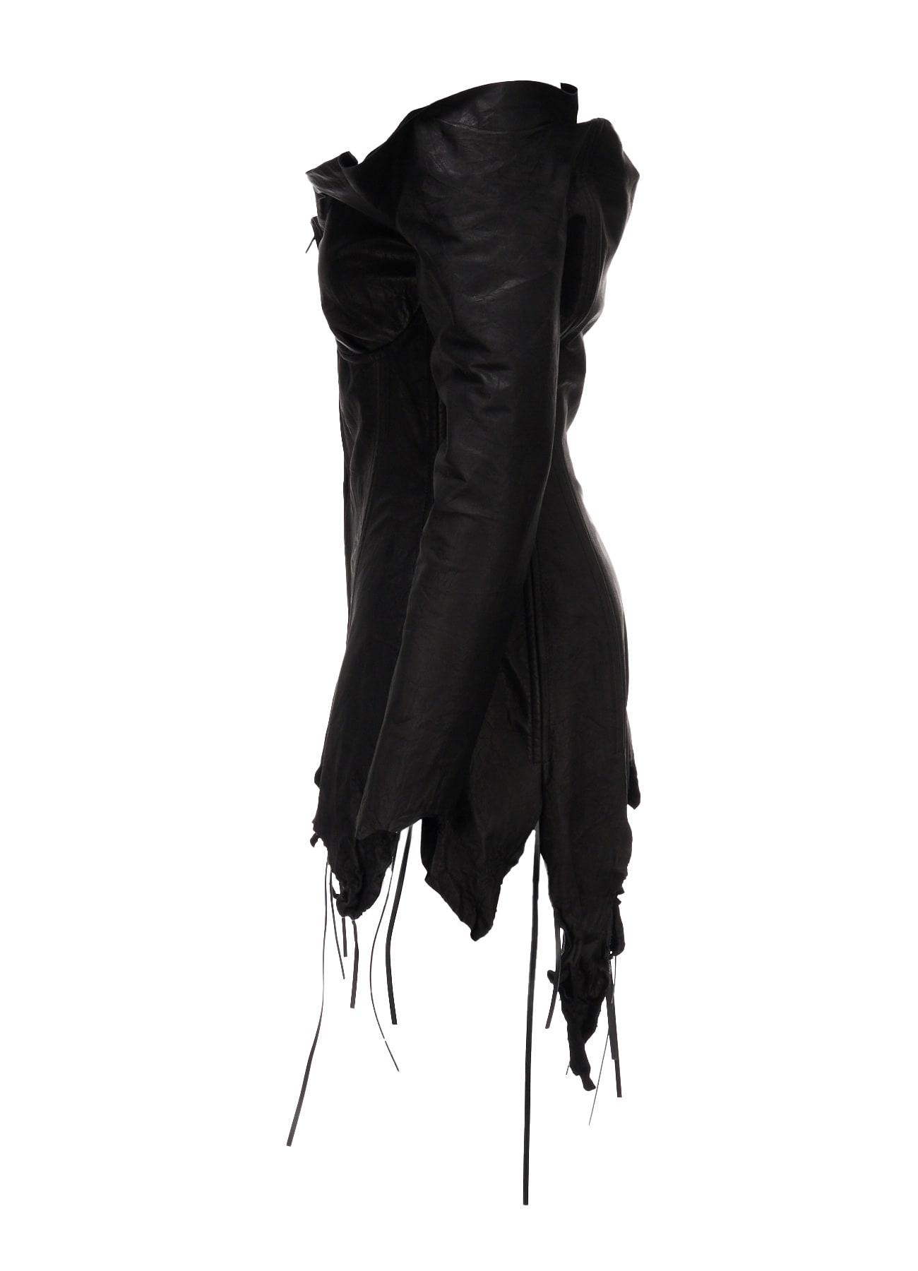 TIED WRINKLE LEATHER BUSTIER WITH SLEEVES