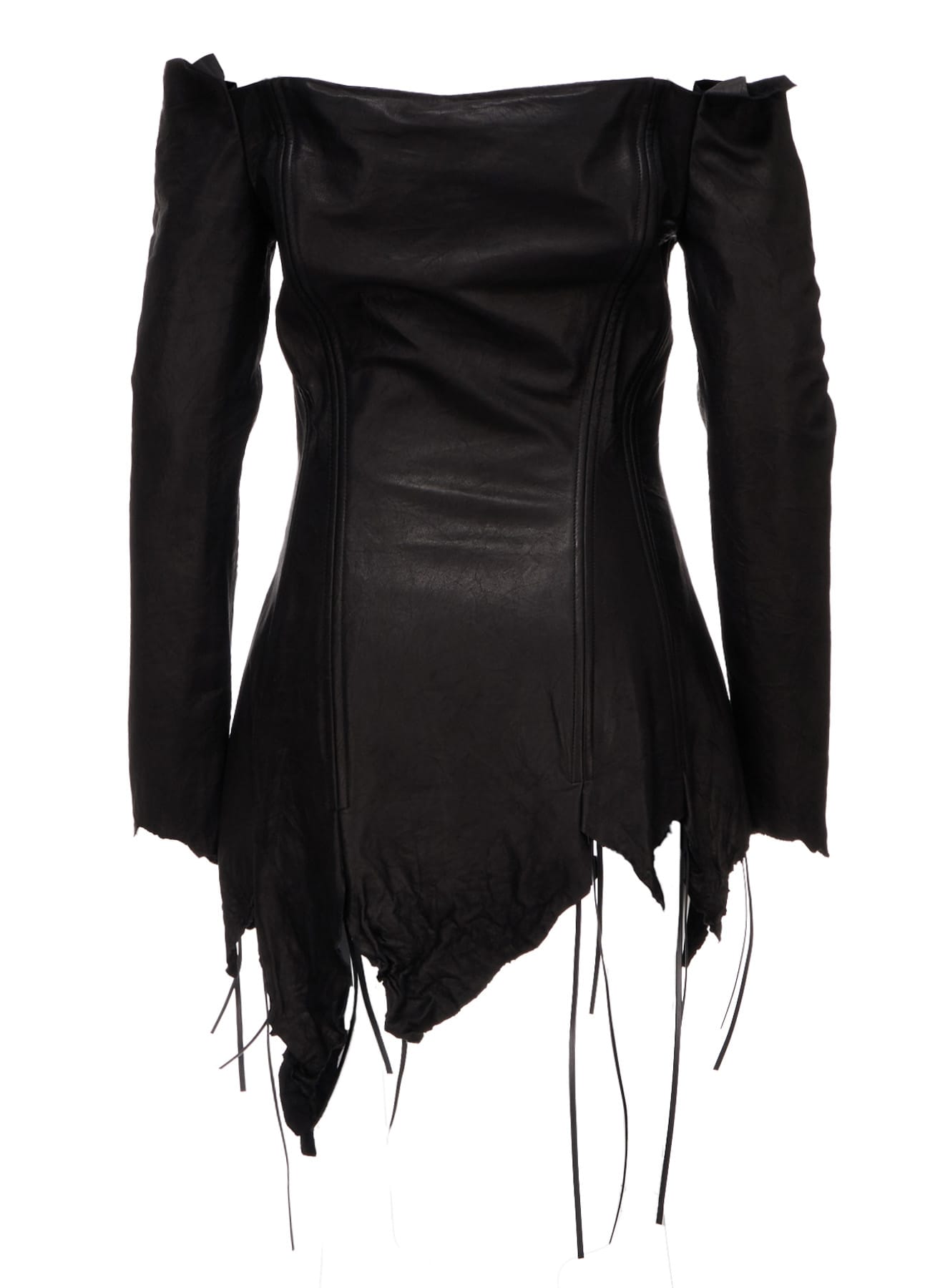 TIED WRINKLE LEATHER BUSTIER WITH SLEEVES