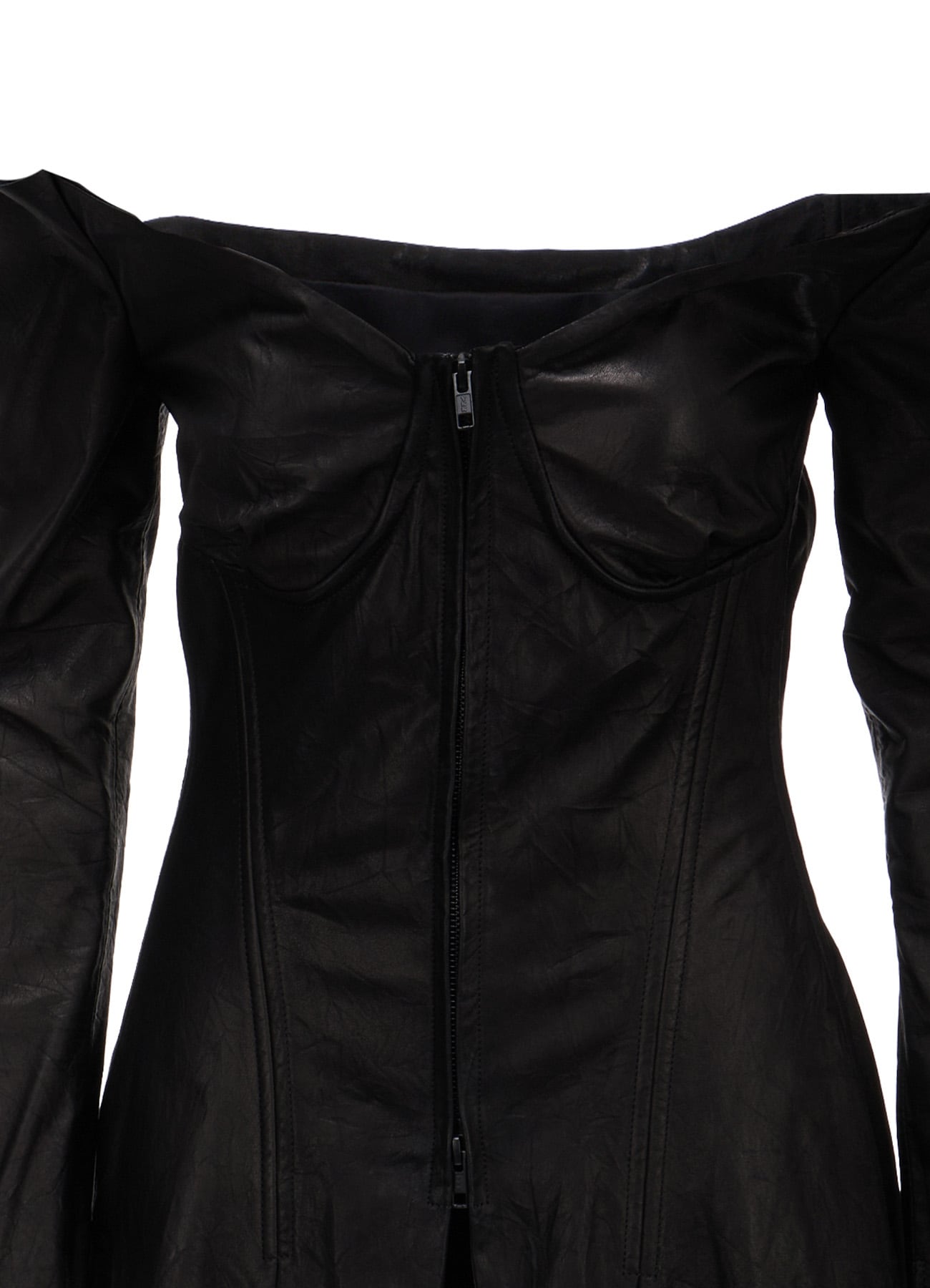 TIED WRINKLE LEATHER BUSTIER WITH SLEEVES