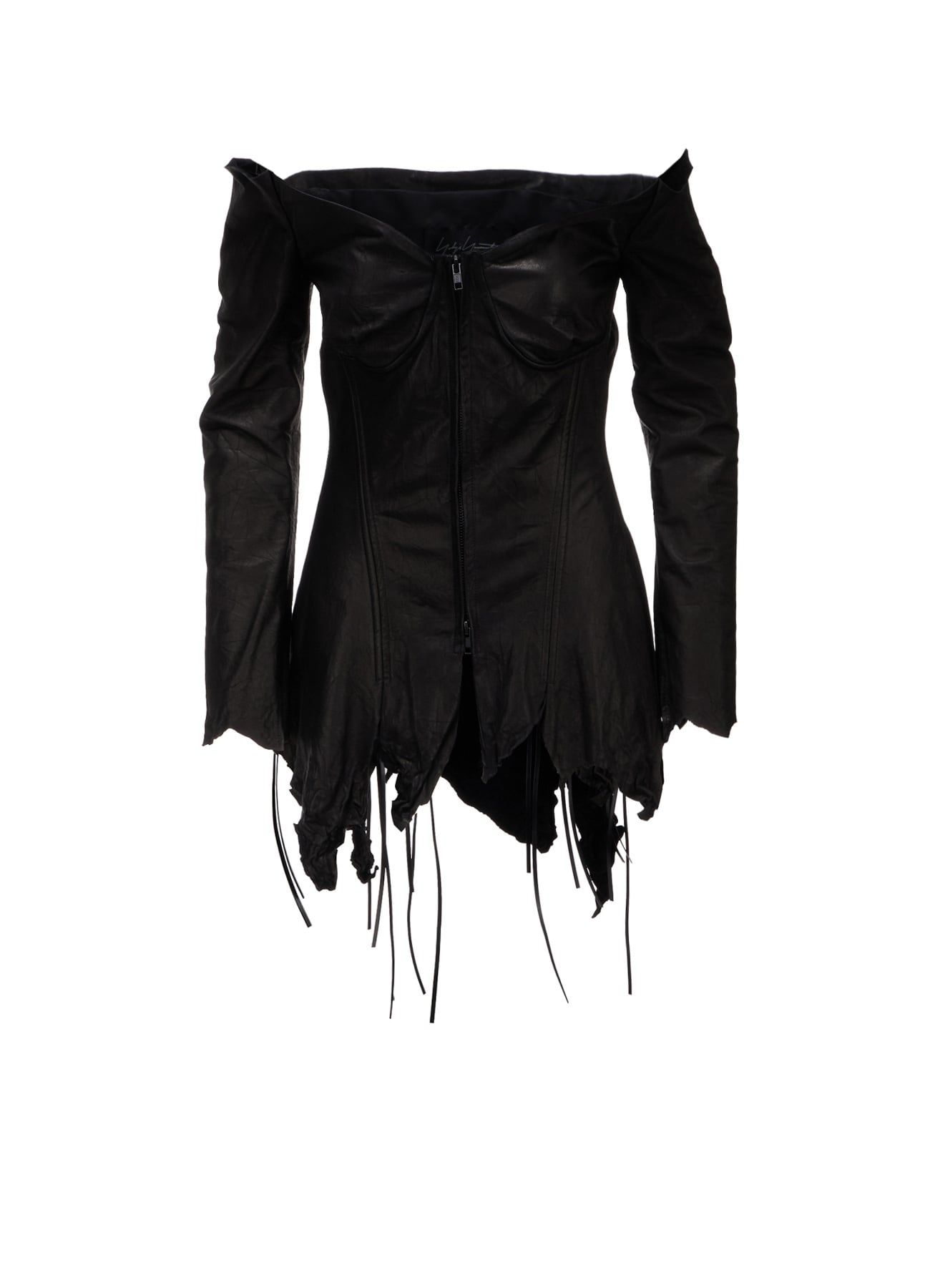 TIED WRINKLE LEATHER BUSTIER WITH SLEEVES