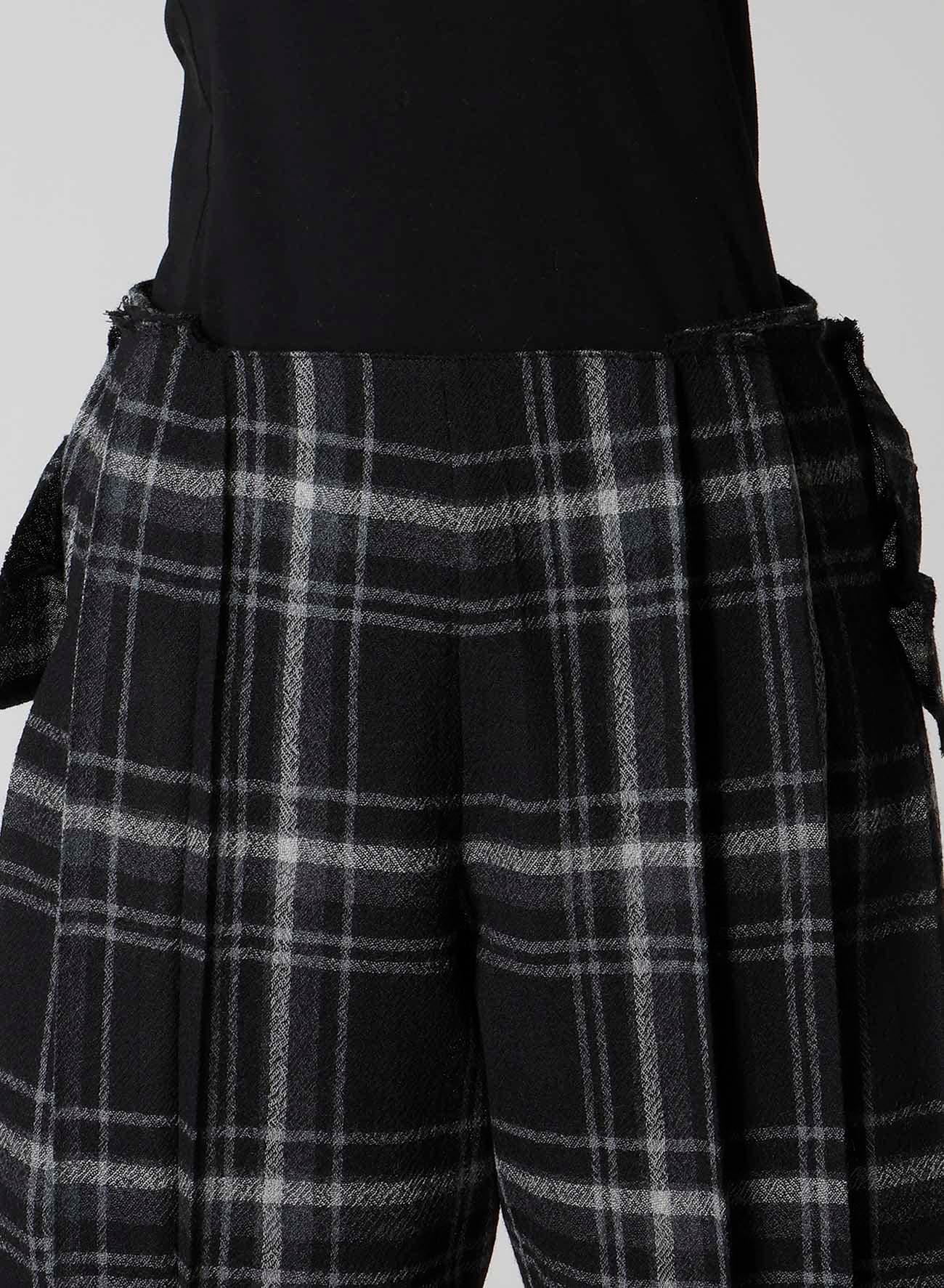 PLAID PATTERN PLEATS PANTS