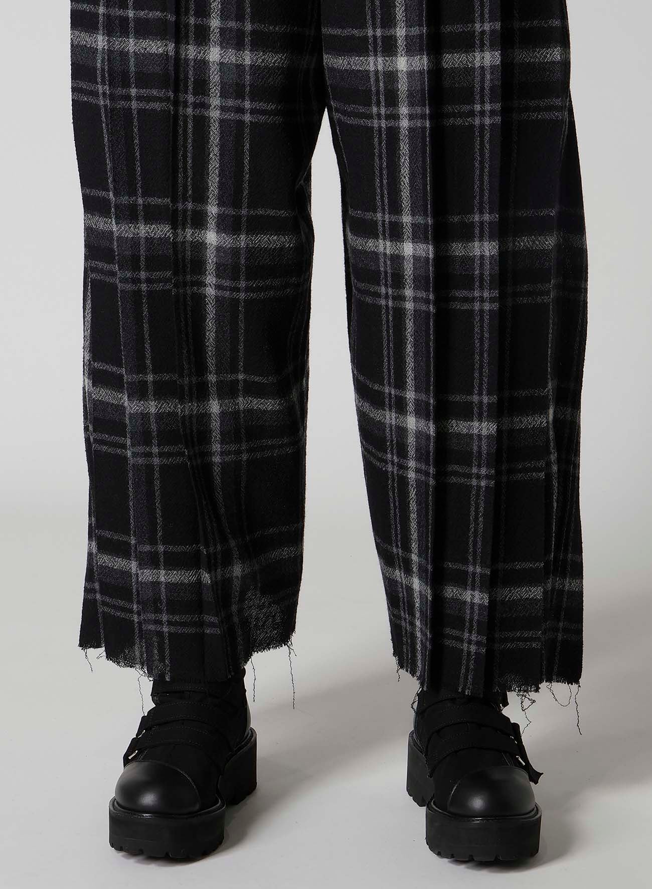 PLAID PATTERN PLEATS PANTS