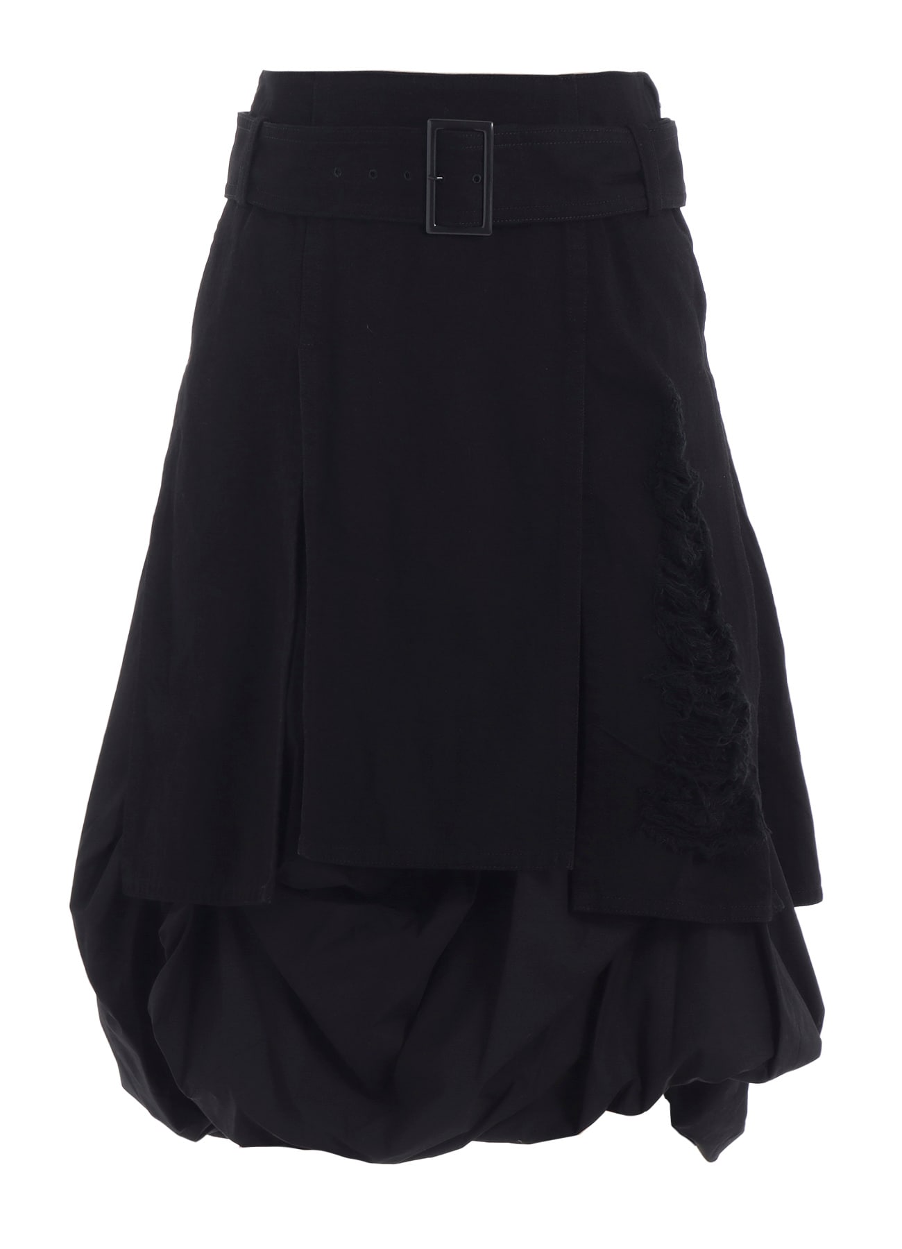 DAMAGED DENIM BELT BALLOON SKIRT