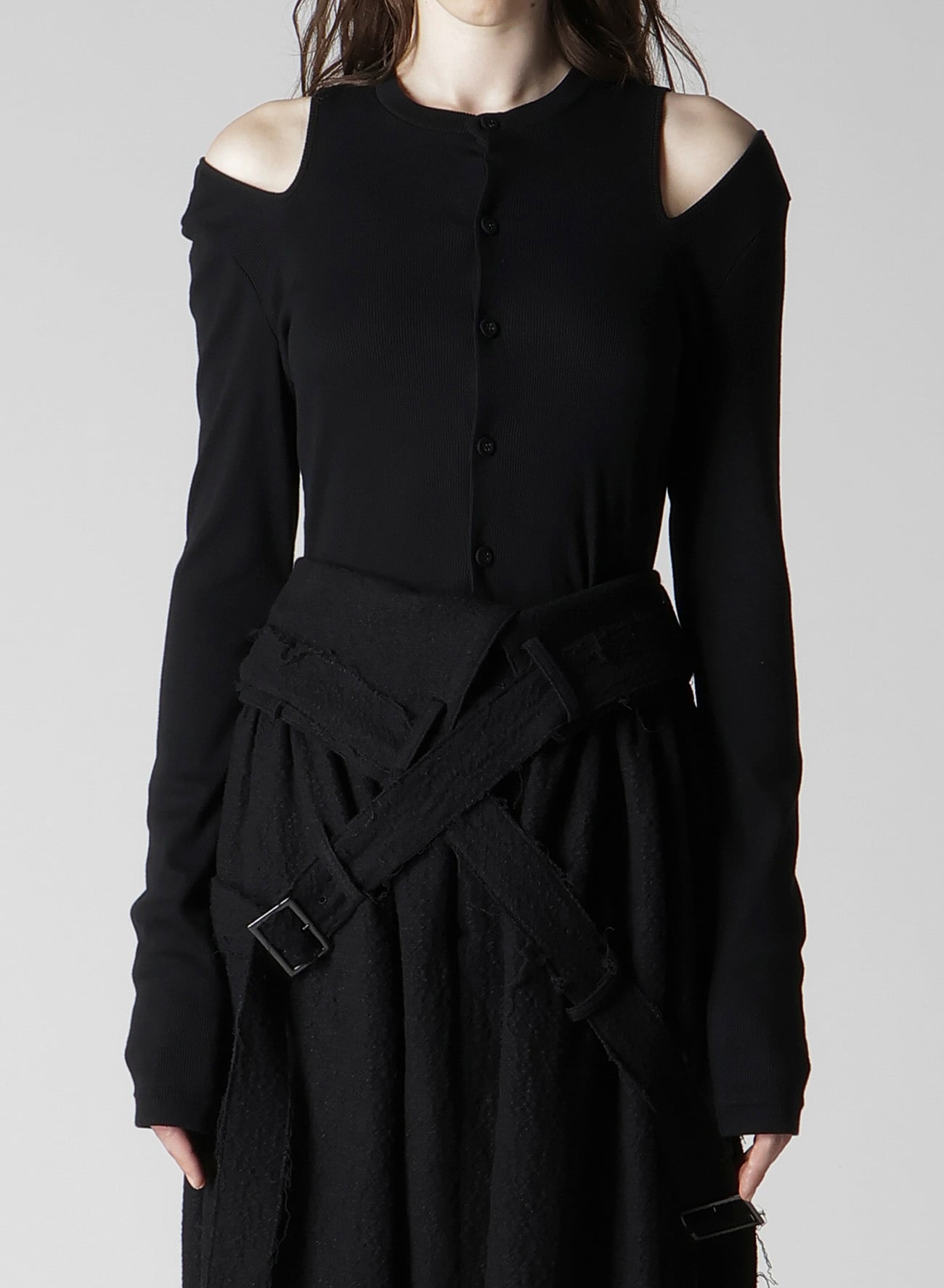 COTTON RAYON RIB SLIT CARDIGAN