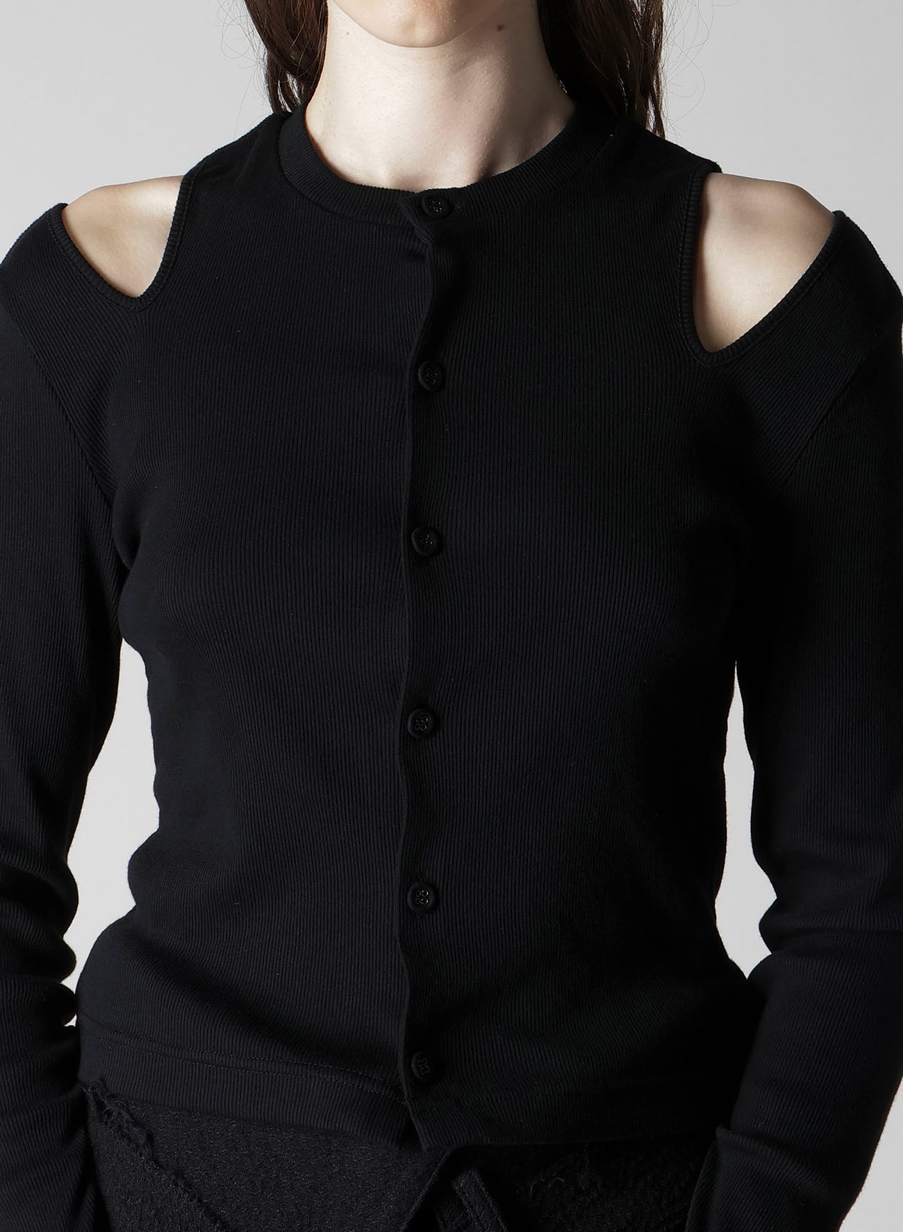 COTTON RAYON RIB SLIT CARDIGAN