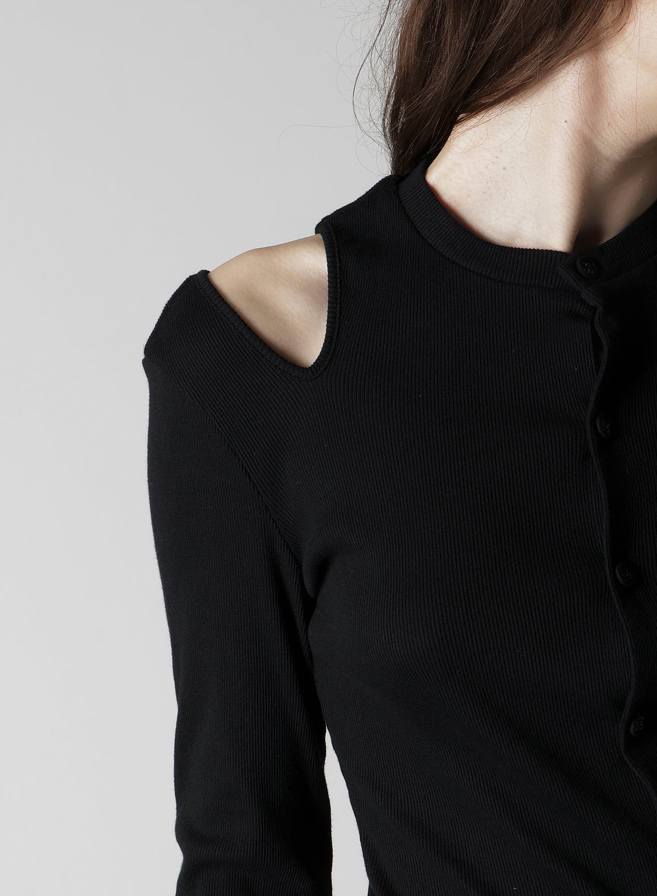 COTTON RAYON RIB SLIT CARDIGAN