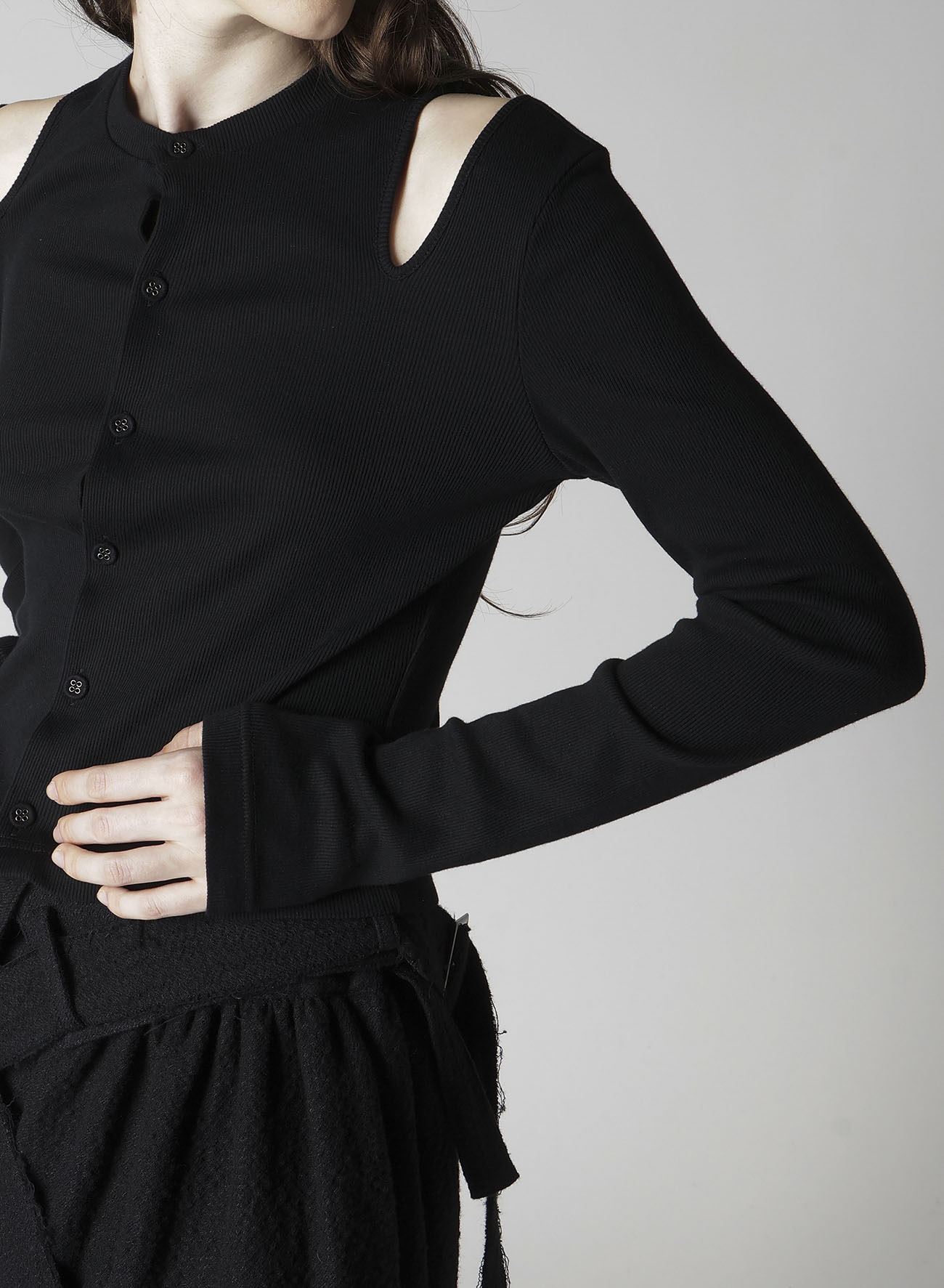 COTTON RAYON RIB SLIT CARDIGAN