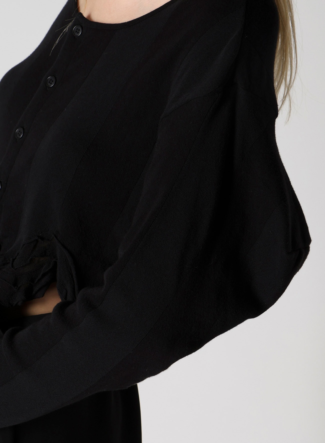 FRILLED JACQUARD PUFF CARDIGAN