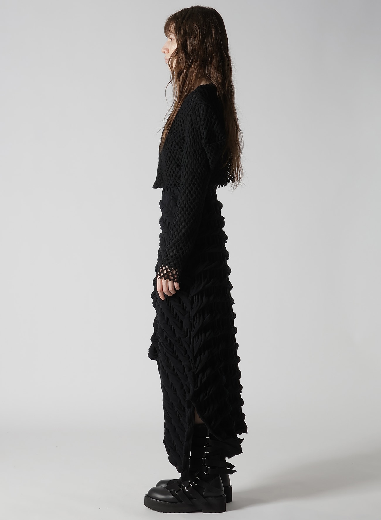 HOLE JACQUARD + CHIFFON PUFF CARDIGAN