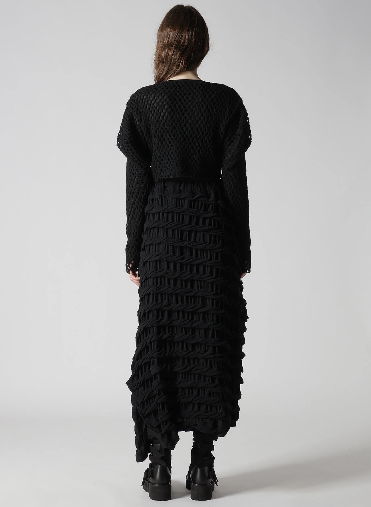 HOLE JACQUARD + CHIFFON PUFF CARDIGAN