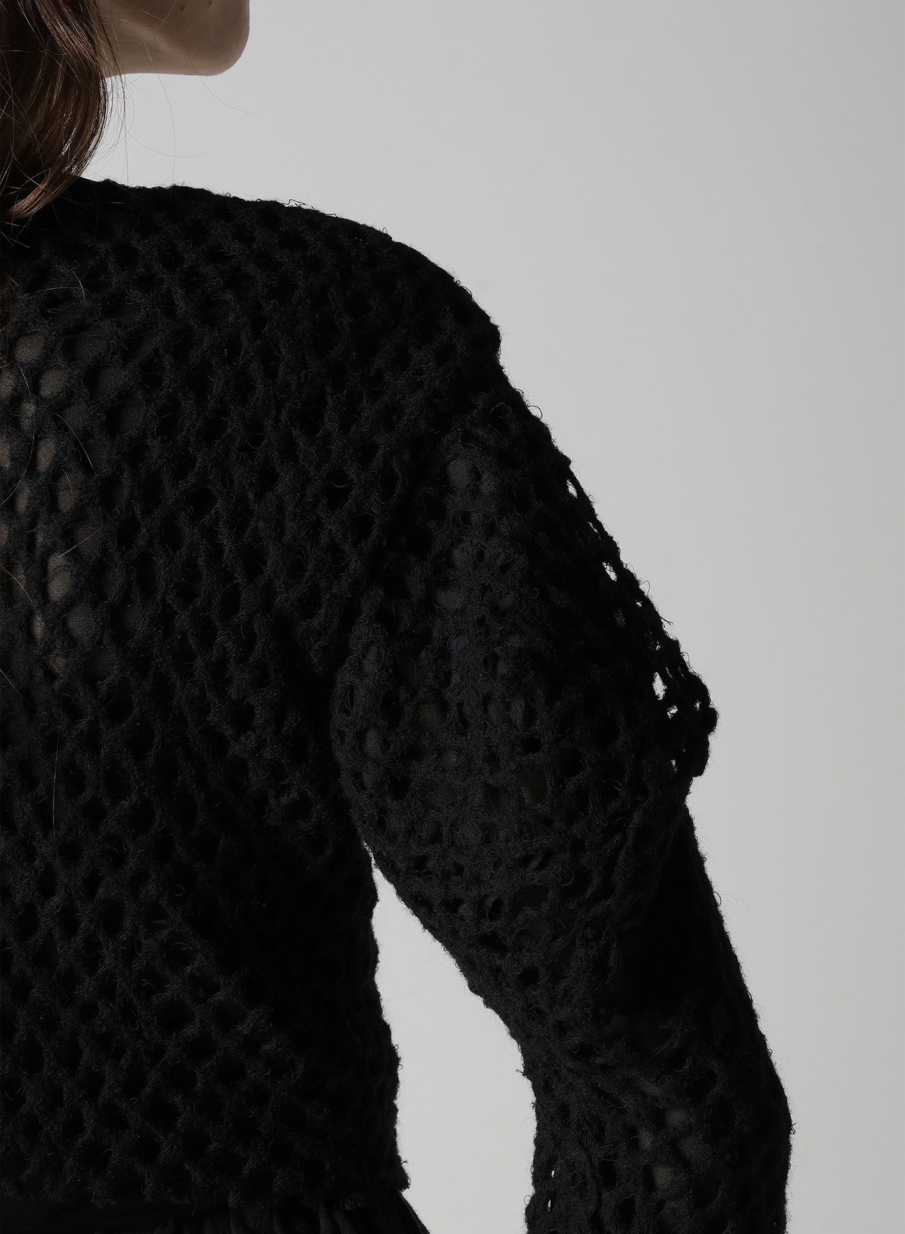 HOLE JACQUARD + CHIFFON PUFF CARDIGAN