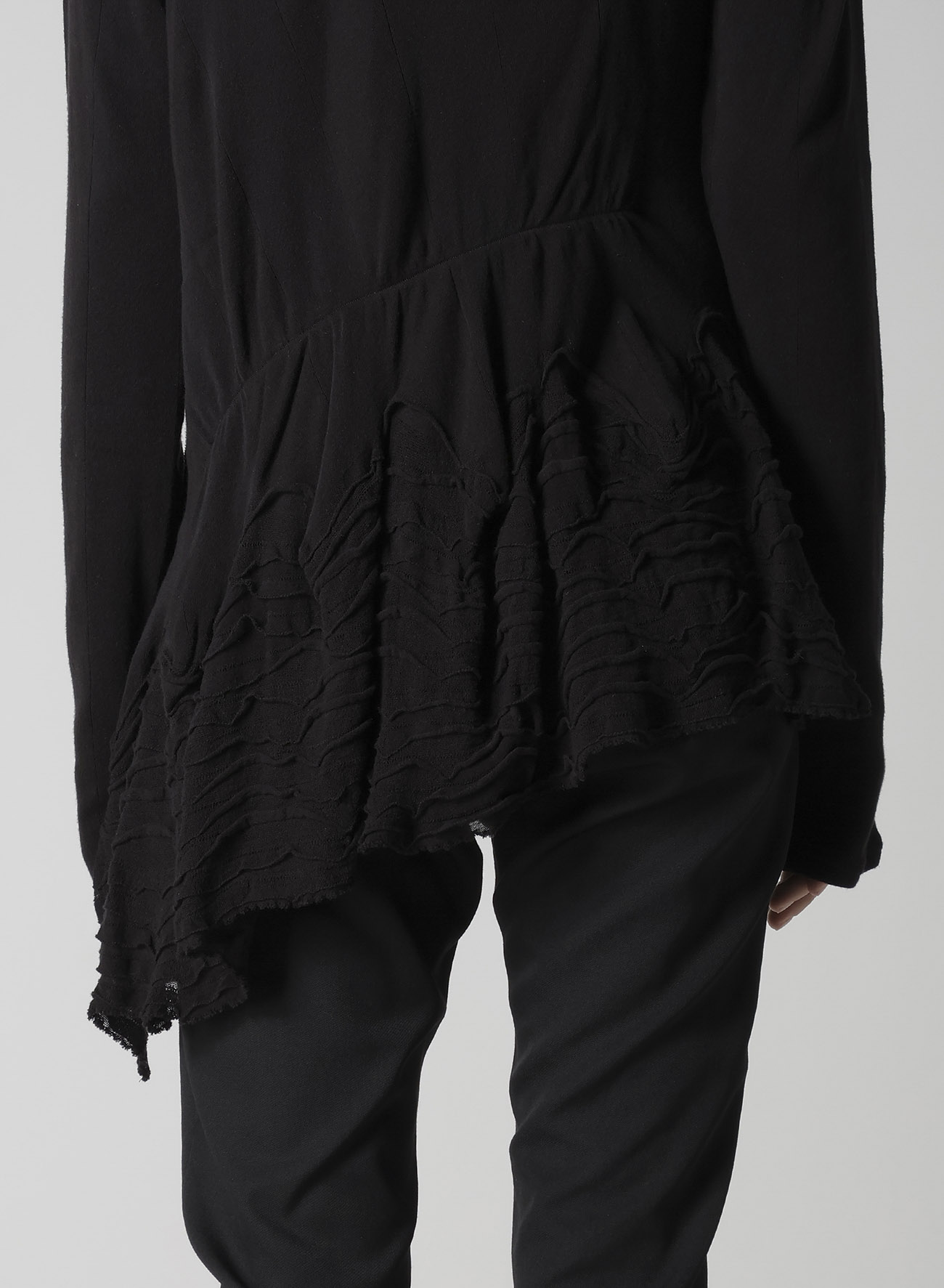 FRILLED JACQUARD GATHER ASYMMETRY T-SHIRT