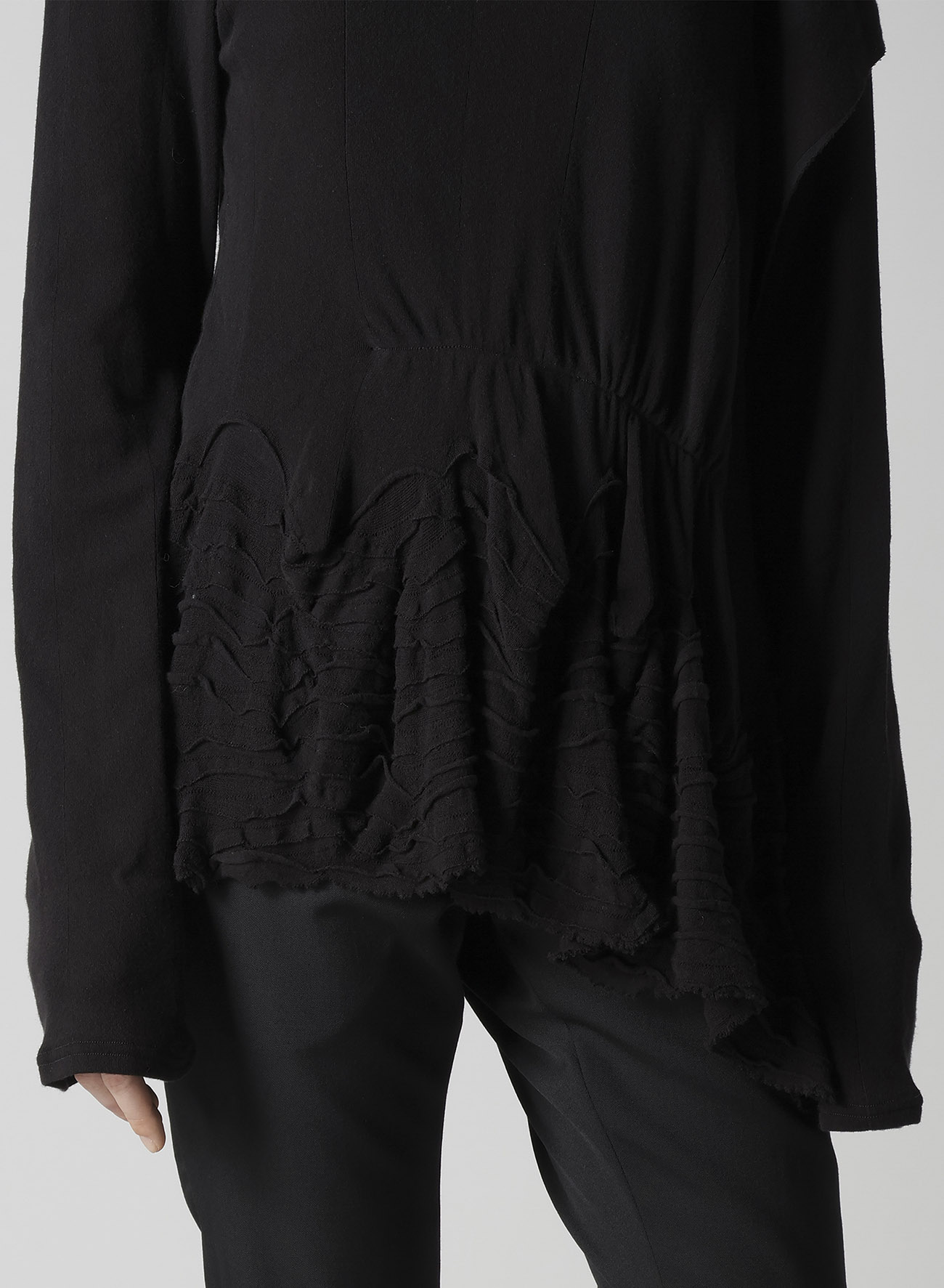 FRILLED JACQUARD GATHER ASYMMETRY T-SHIRT