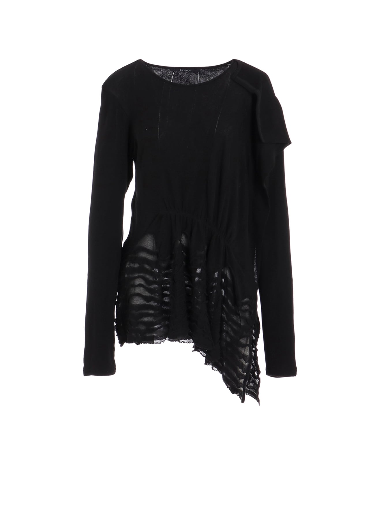 FRILLED JACQUARD GATHER ASYMMETRY T-SHIRT