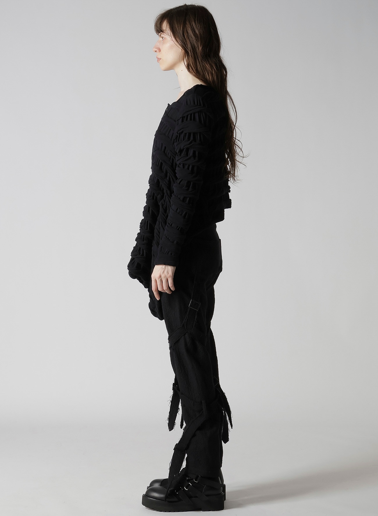 TWIST JACQUARD HEM DRAPE T-SHIRT