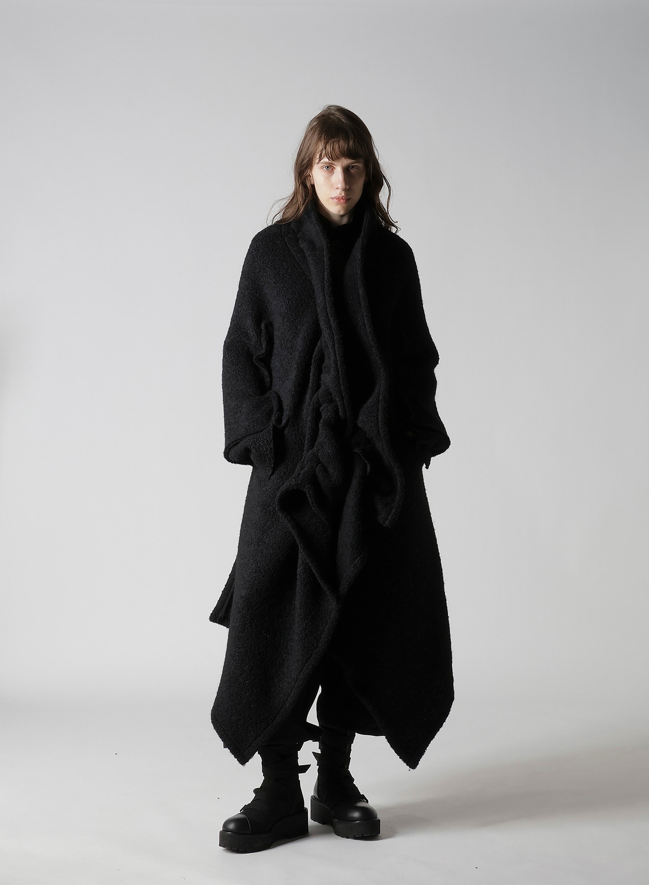 LOOP INLAY FRILLED COLLAR LONG JACKET