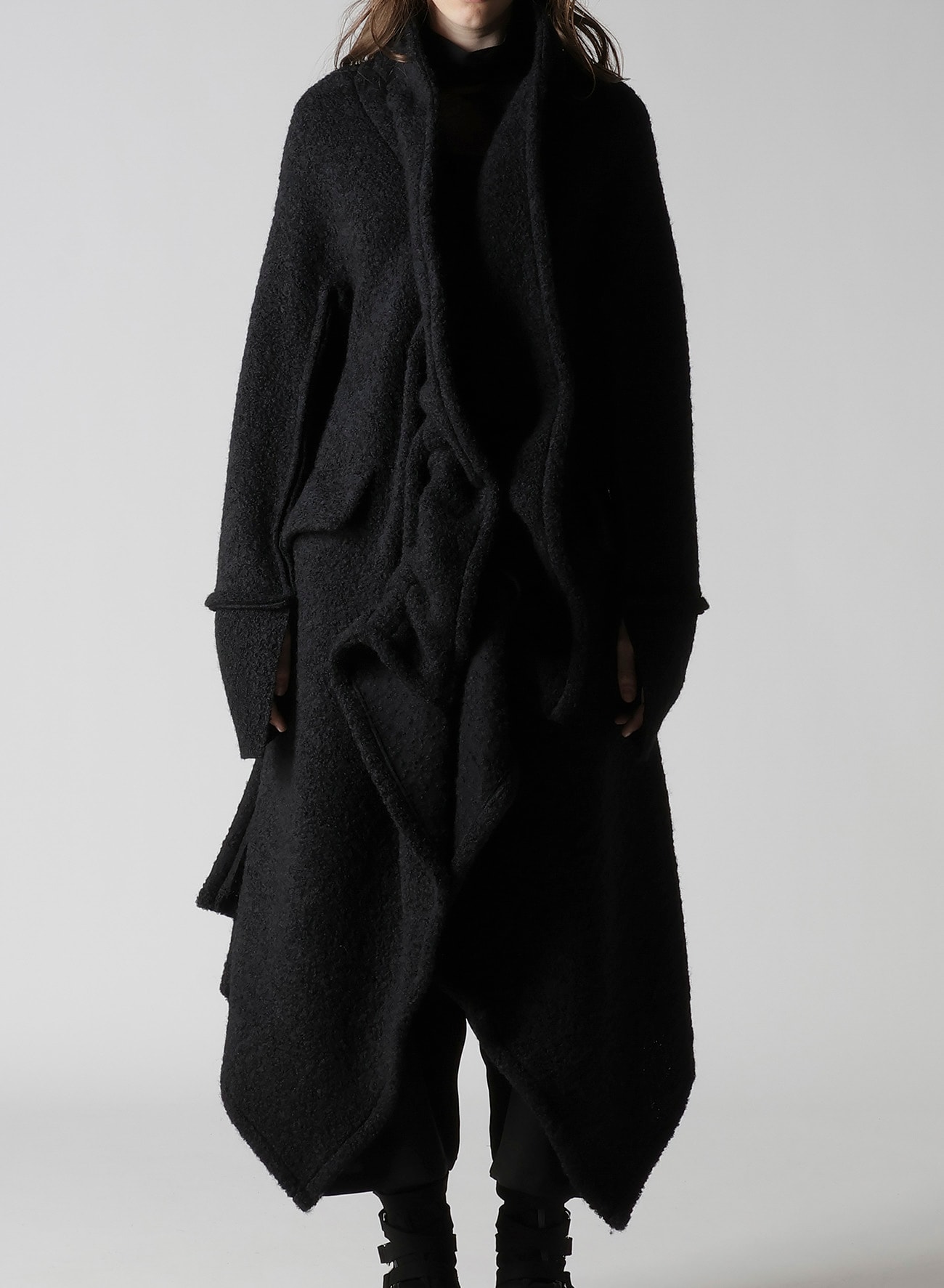 LOOP INLAY FRILLED COLLAR LONG JACKET