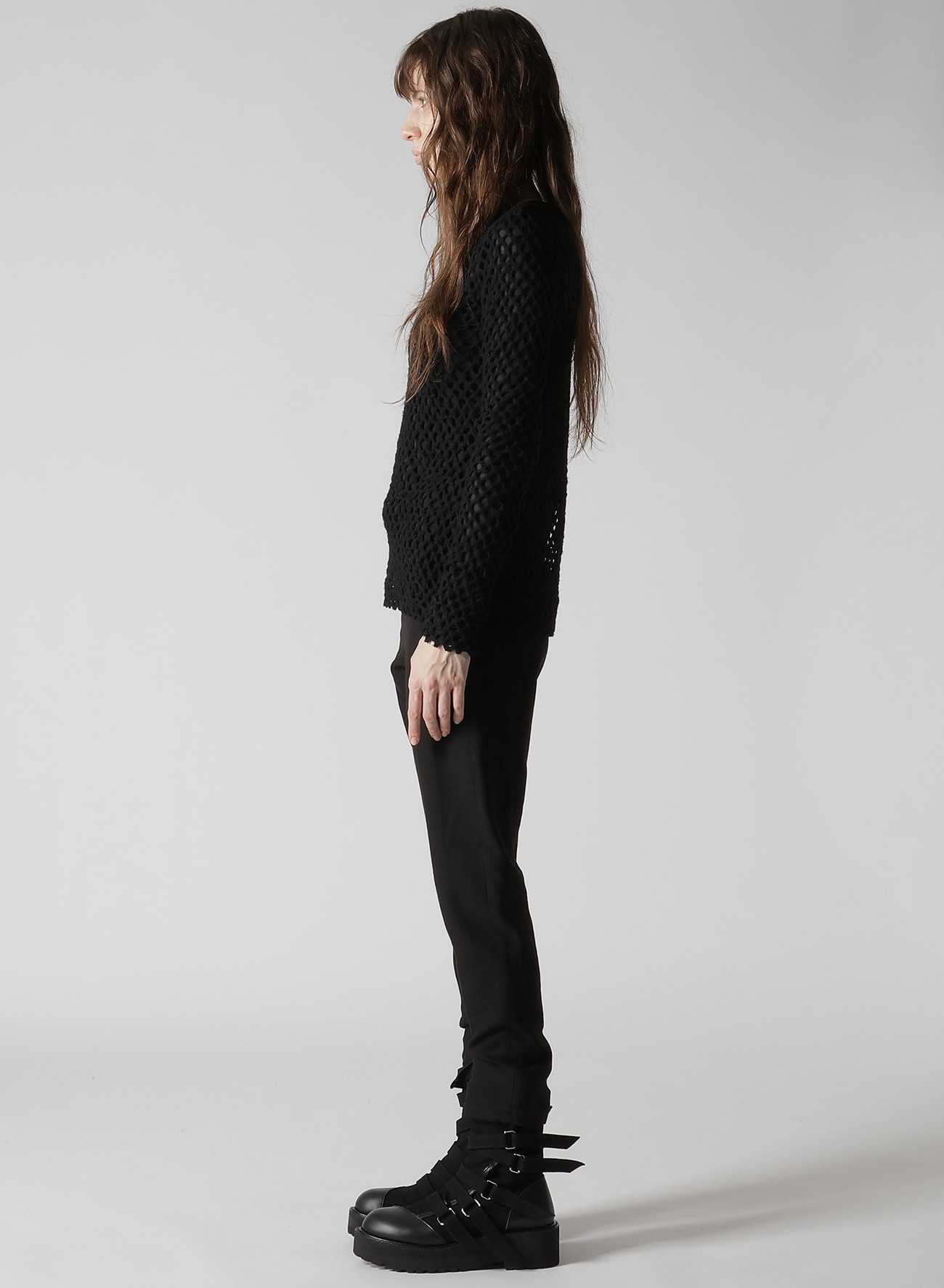 HOLE JACQUARD + CHIFFON TIGHT LONG SLEEVE T-SHIRT