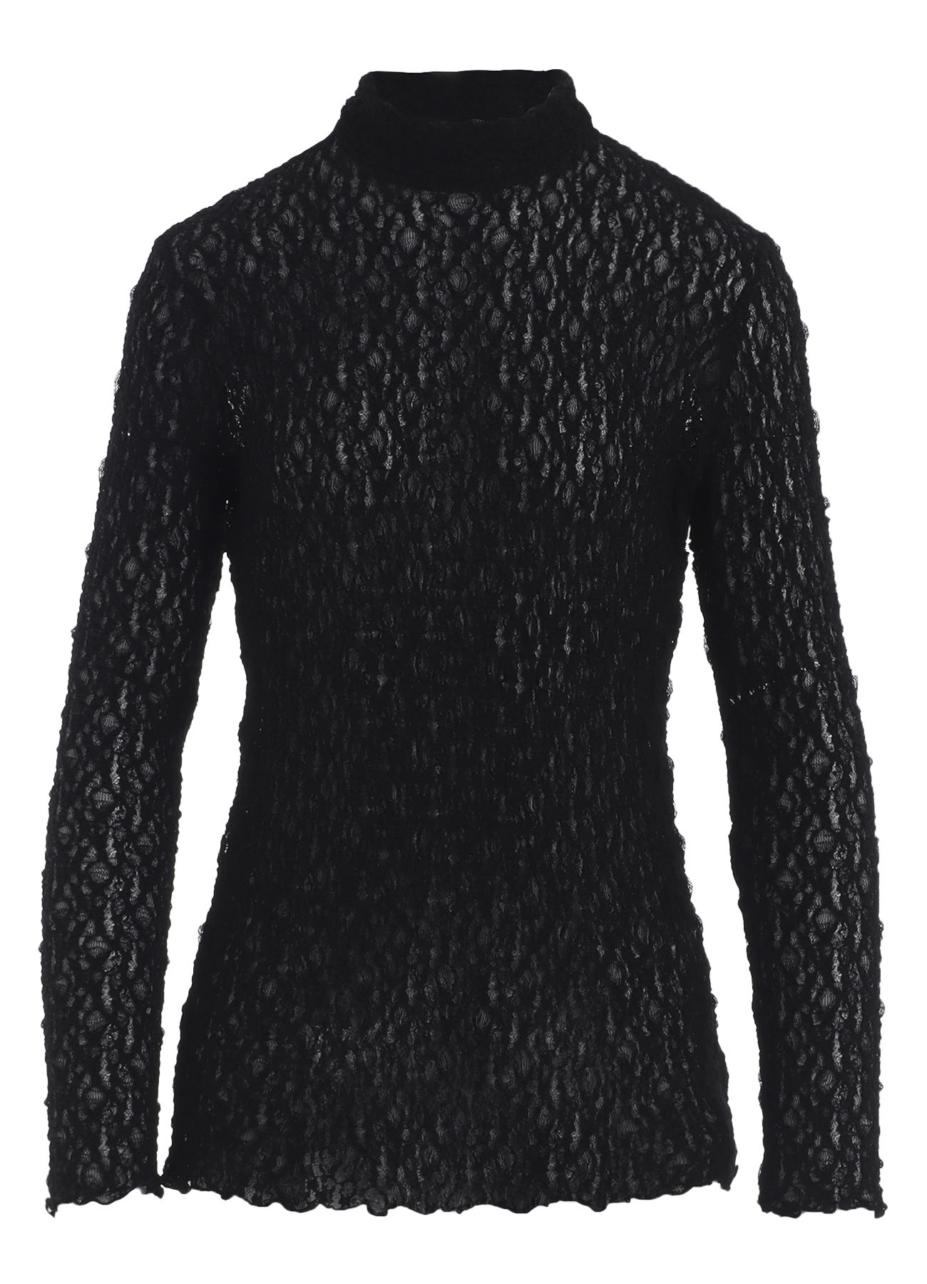 FLOWER SHIRRING HIGH NECK PULLOVER
