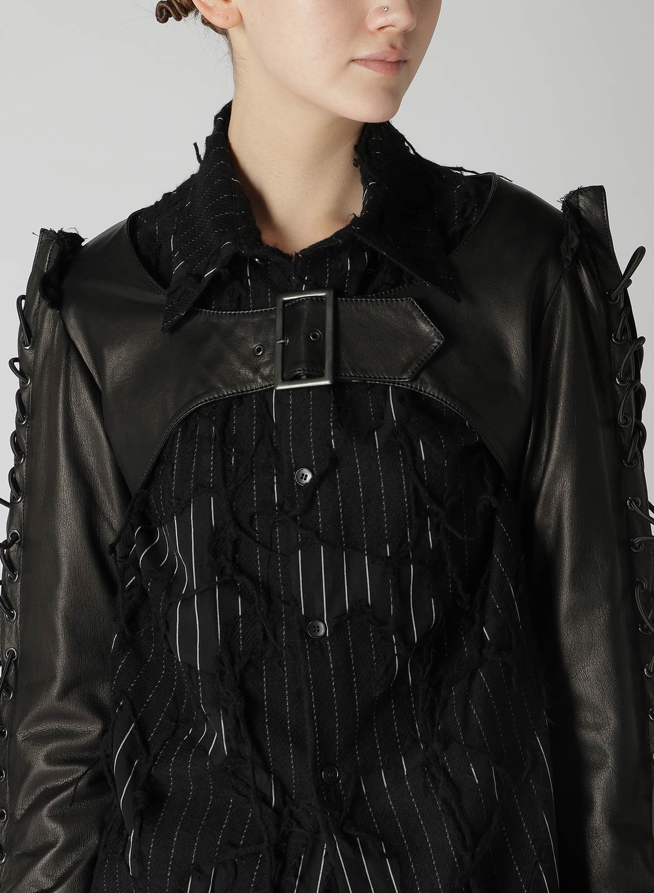 COW LEATHER LACE-UP SLV JACKET