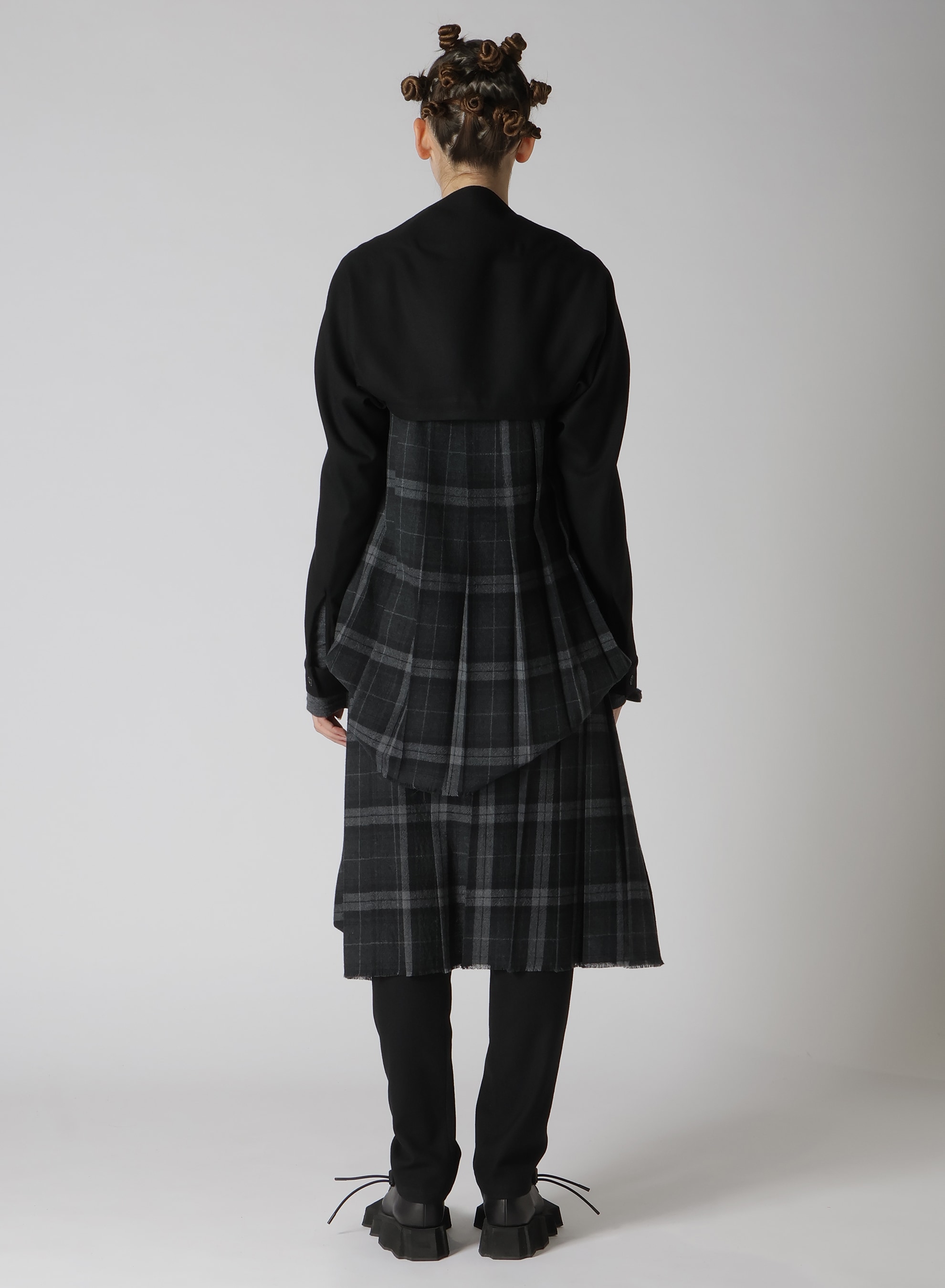 SERGE + PLAID COMBI BACK PLEATED JACKET