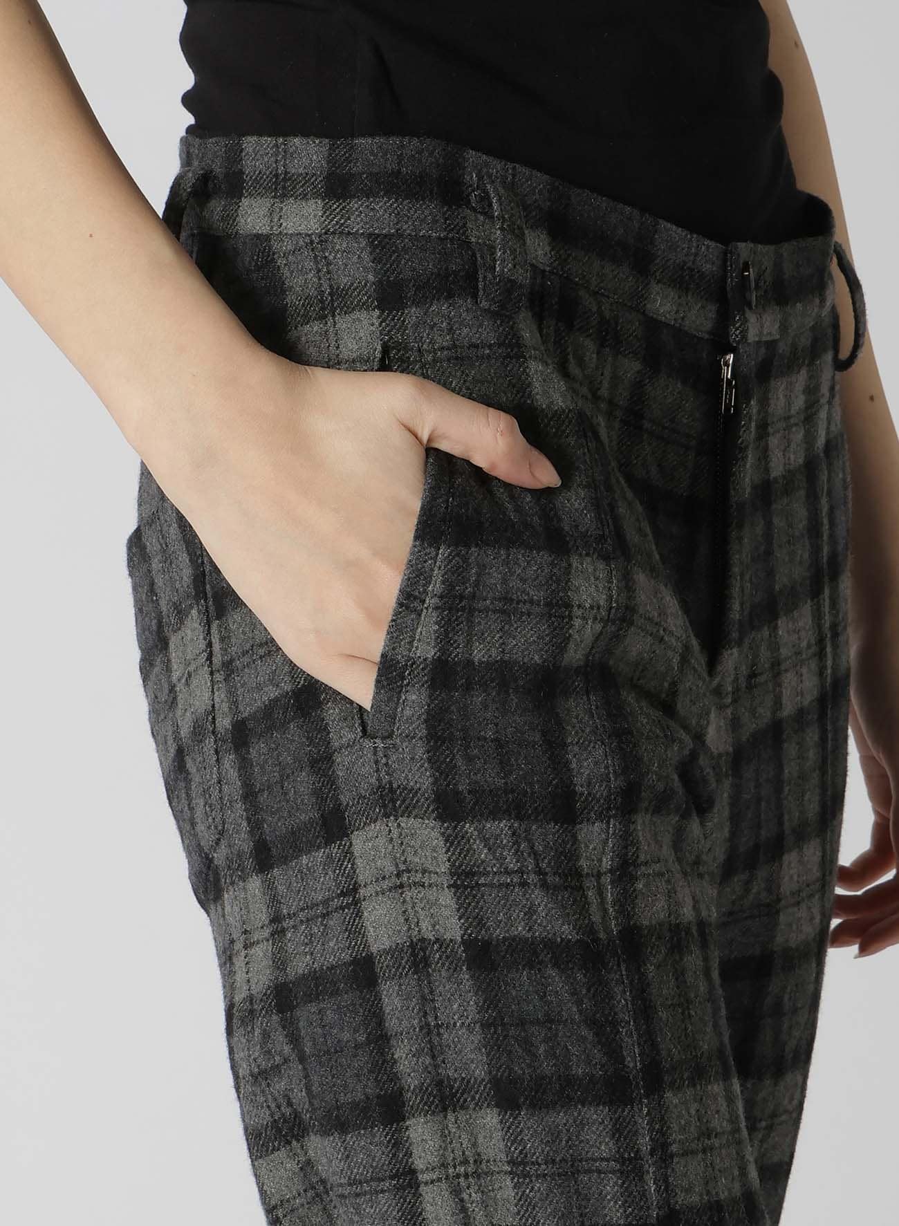 PLAID FLANNEL BELT DETAIL PANTS