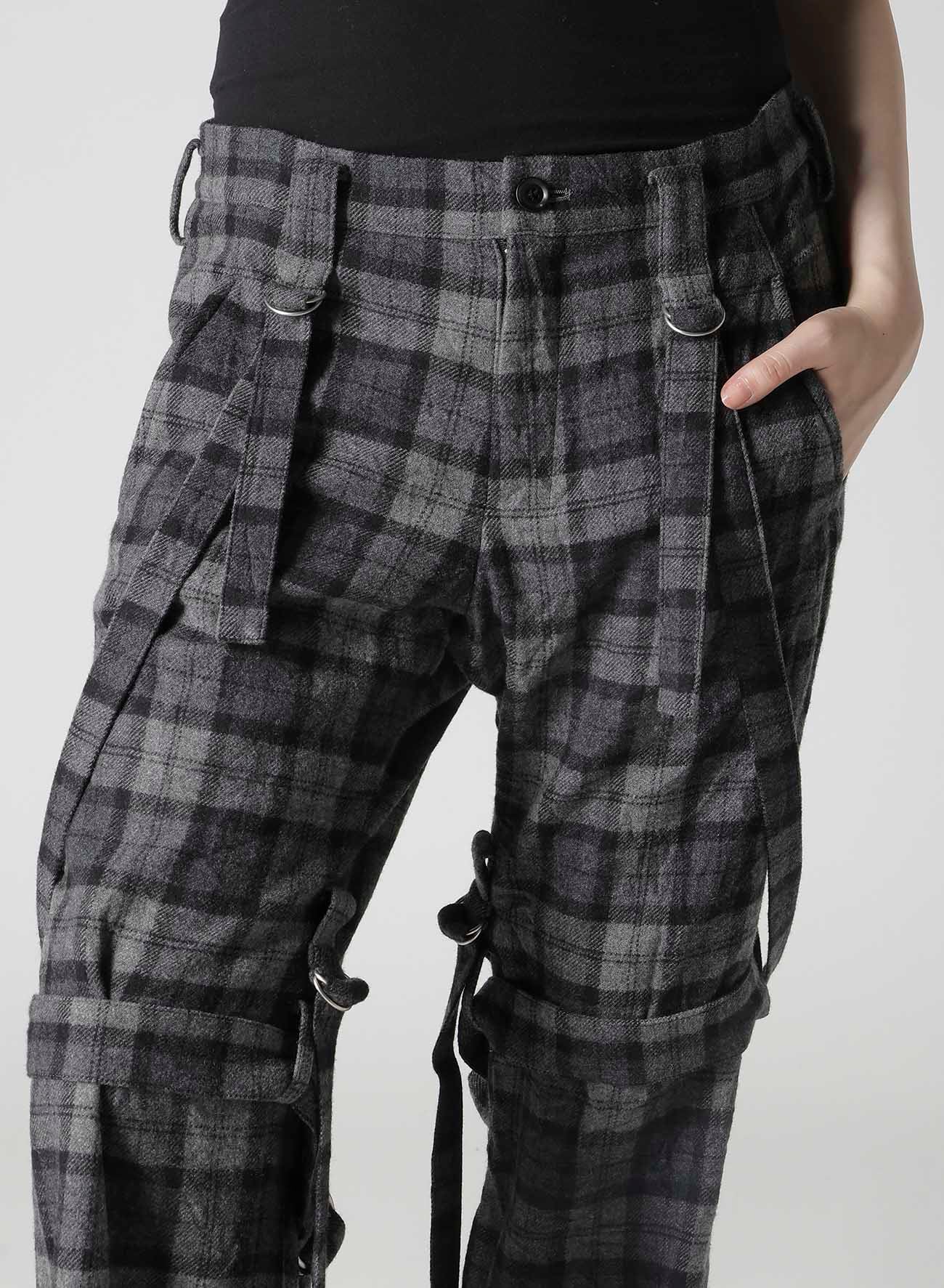 PLAID FLANNEL STRAP DETAIL PANTS